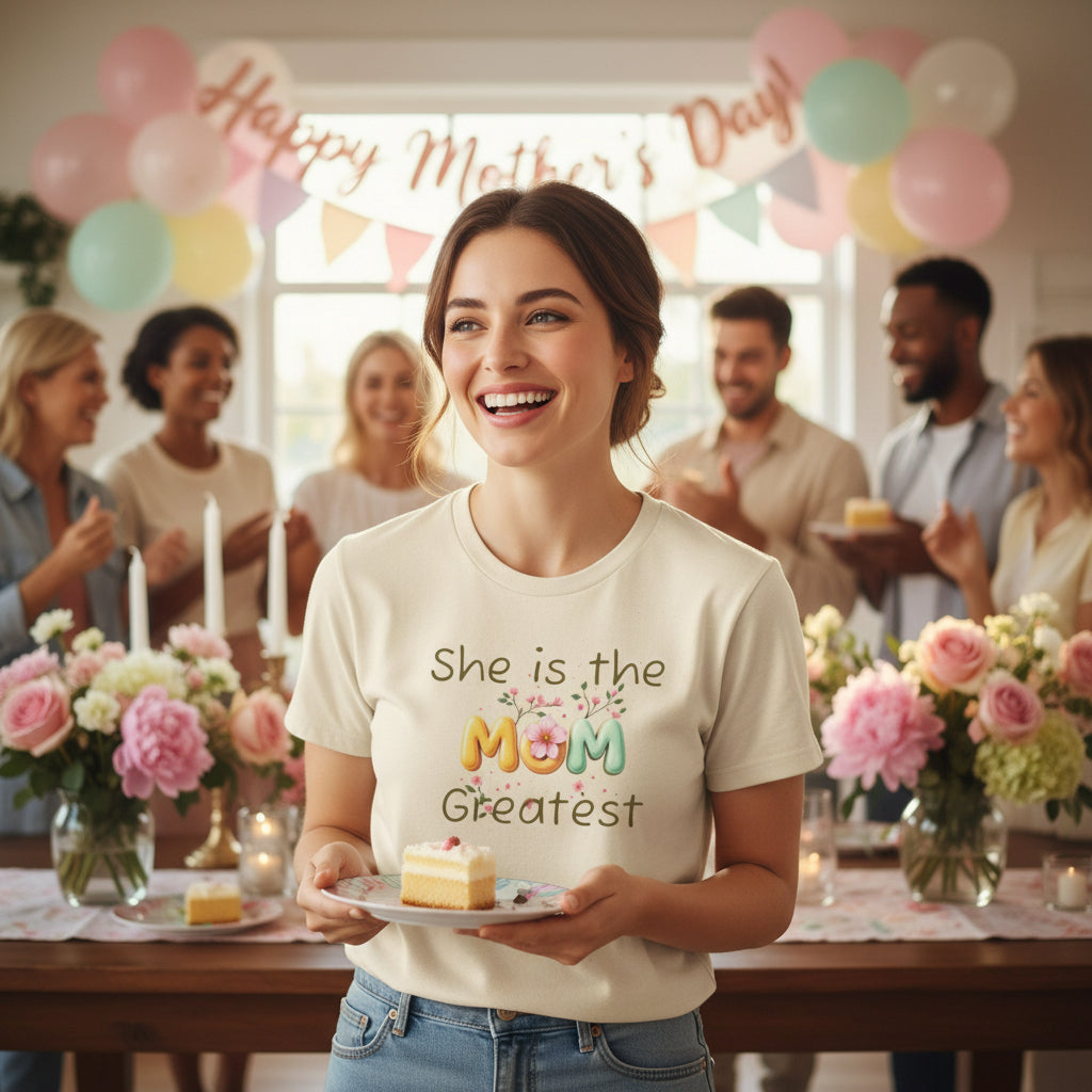 She Is the Greatest--MOM-- T-Shirt — Floral Mom Appreciation Tee for Mother’s Day