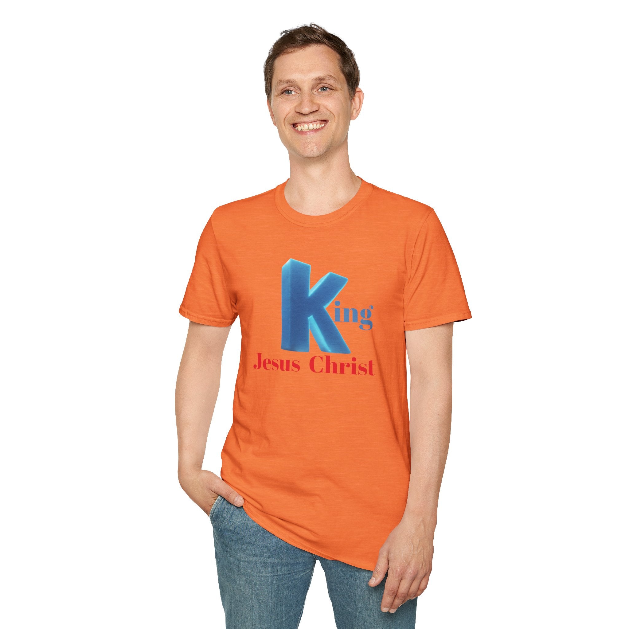 King Jesus Christ T-Shirt — 3D Blue Lettering Christian Faith Tee