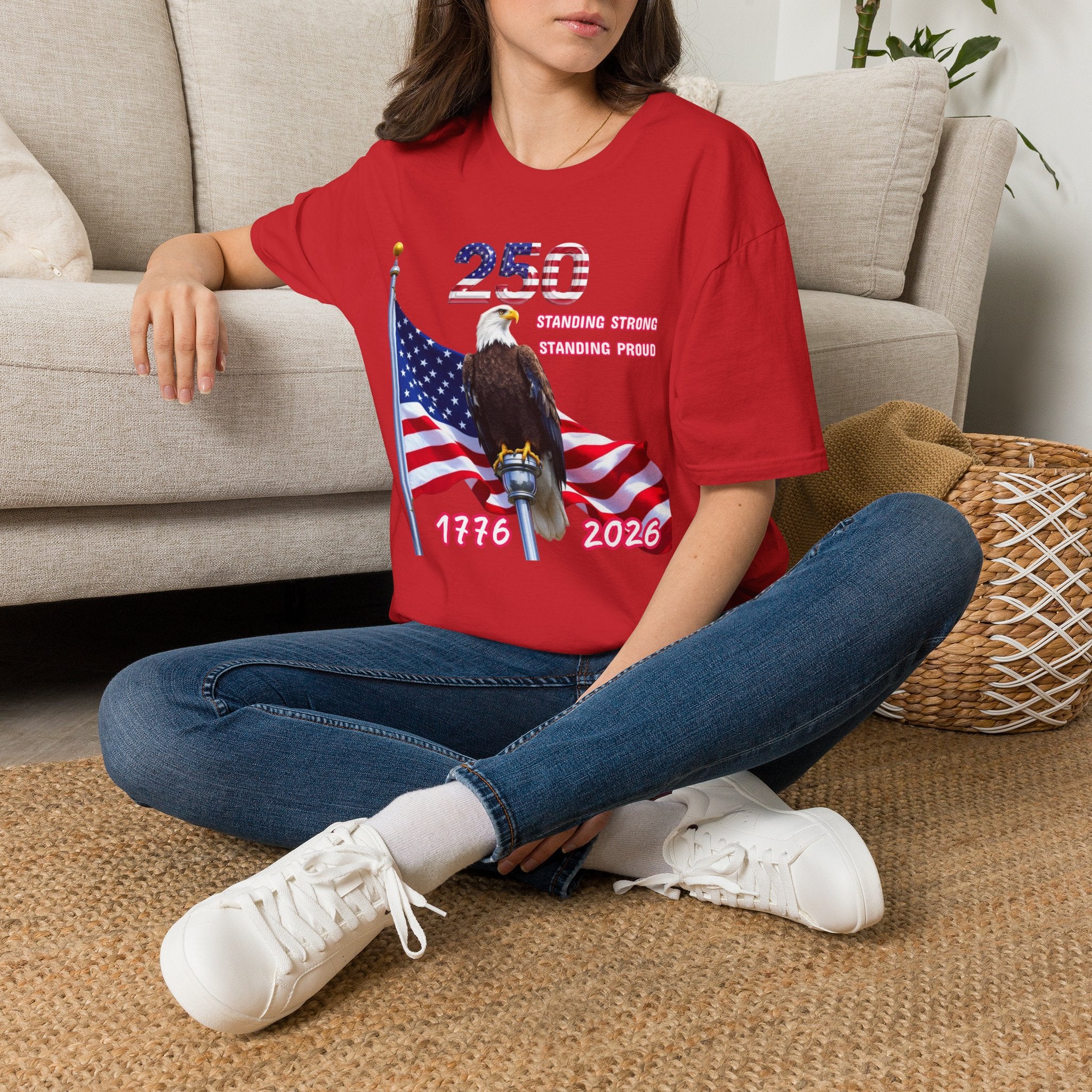 T-Shirt — 250 Years Patriotic Eagle Tee “Standing Strong, Standing Proud” (1776–2026)