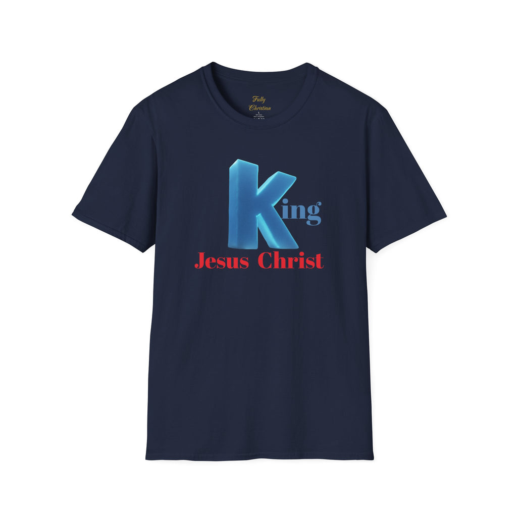 King Jesus Christ T-Shirt — 3D Blue Lettering Christian Faith Tee