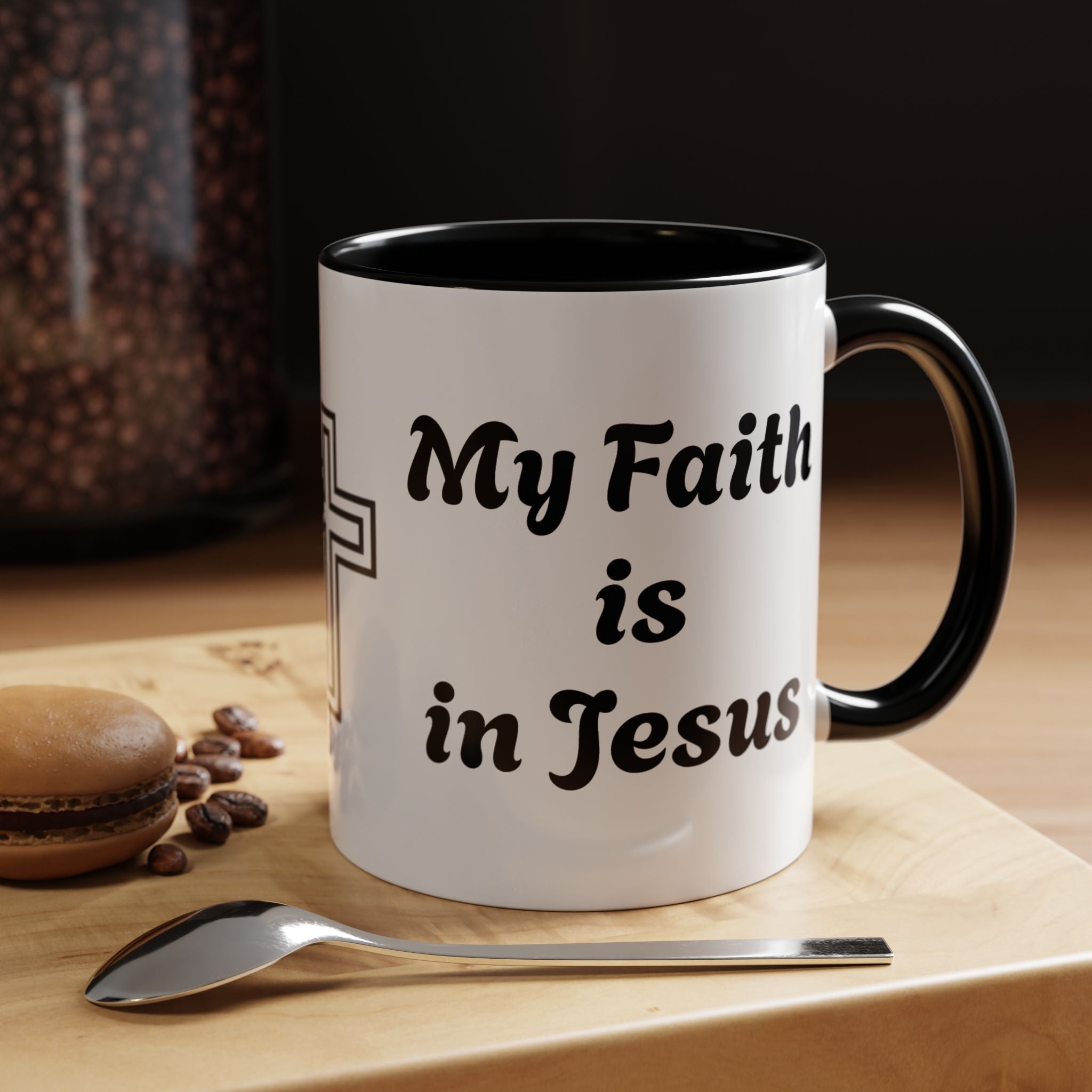 My Faith Is in Jesus Accent Coffee Mug — Christian Cross Tea Cup (11/15oz)