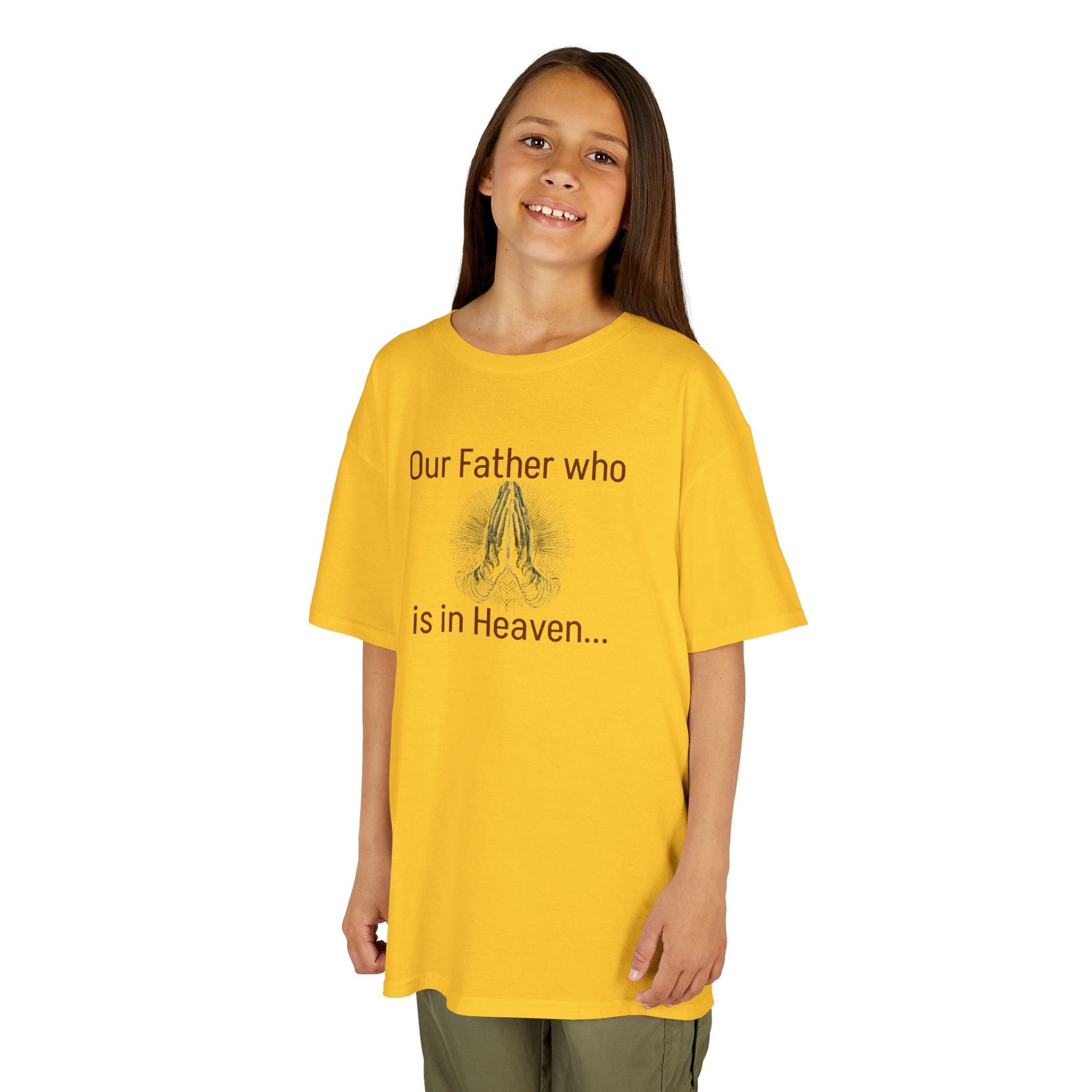 Kids T-Shirt “Our Father Who Is in Heaven” Praying Hands Faith Tee