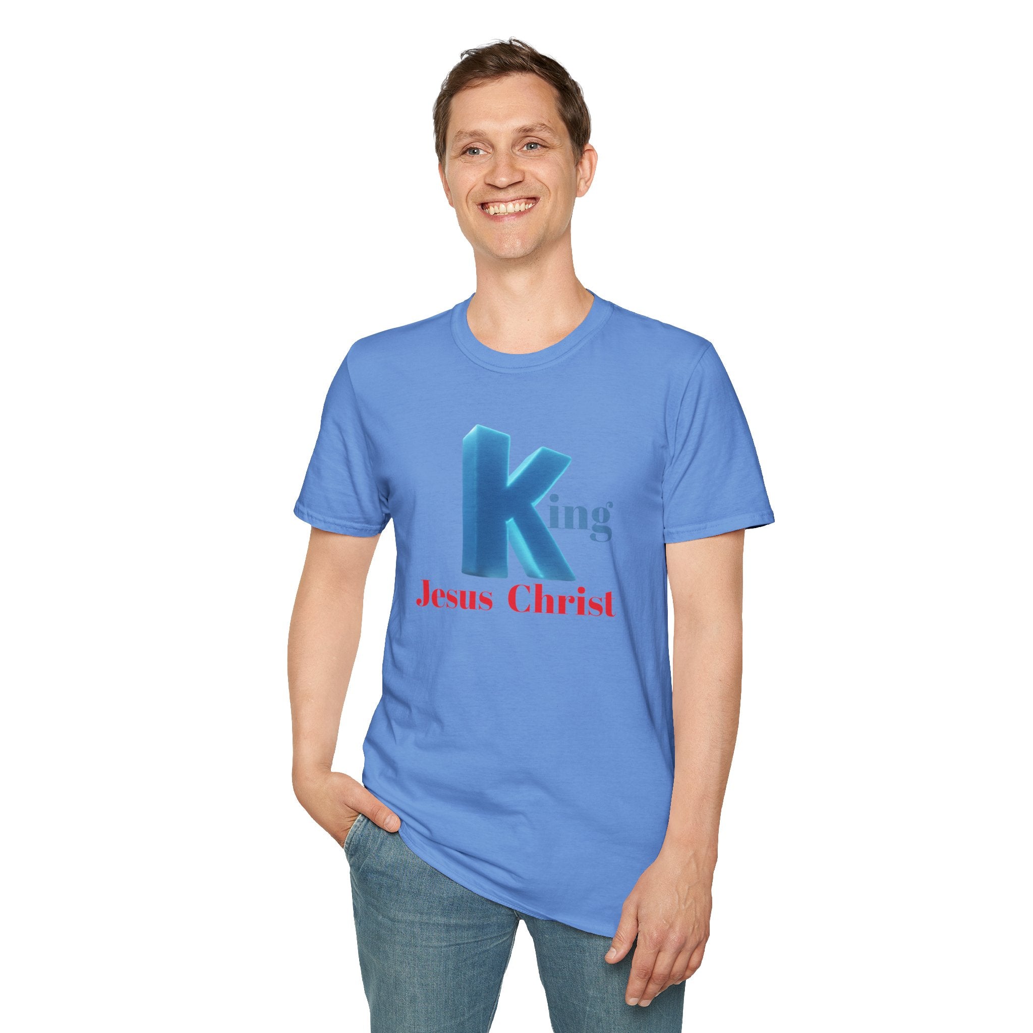 King Jesus Christ T-Shirt — 3D Blue Lettering Christian Faith Tee