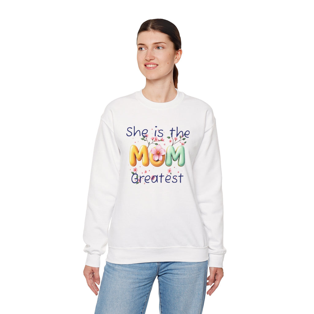 Greatest MOM Crewneck Sweatshirt — "She is the Greatest MOM" Floral Balloon Design