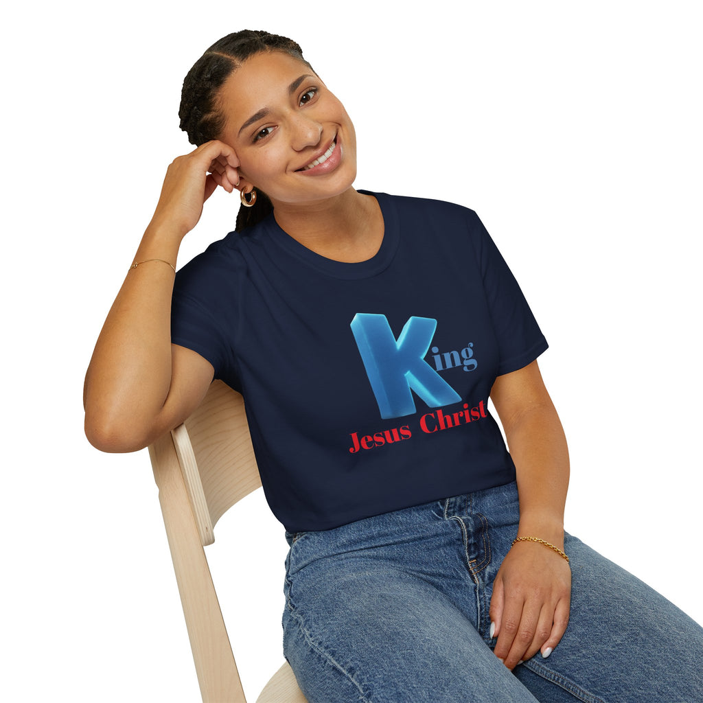 King Jesus Christ T-Shirt — 3D Blue Lettering Christian Faith Tee
