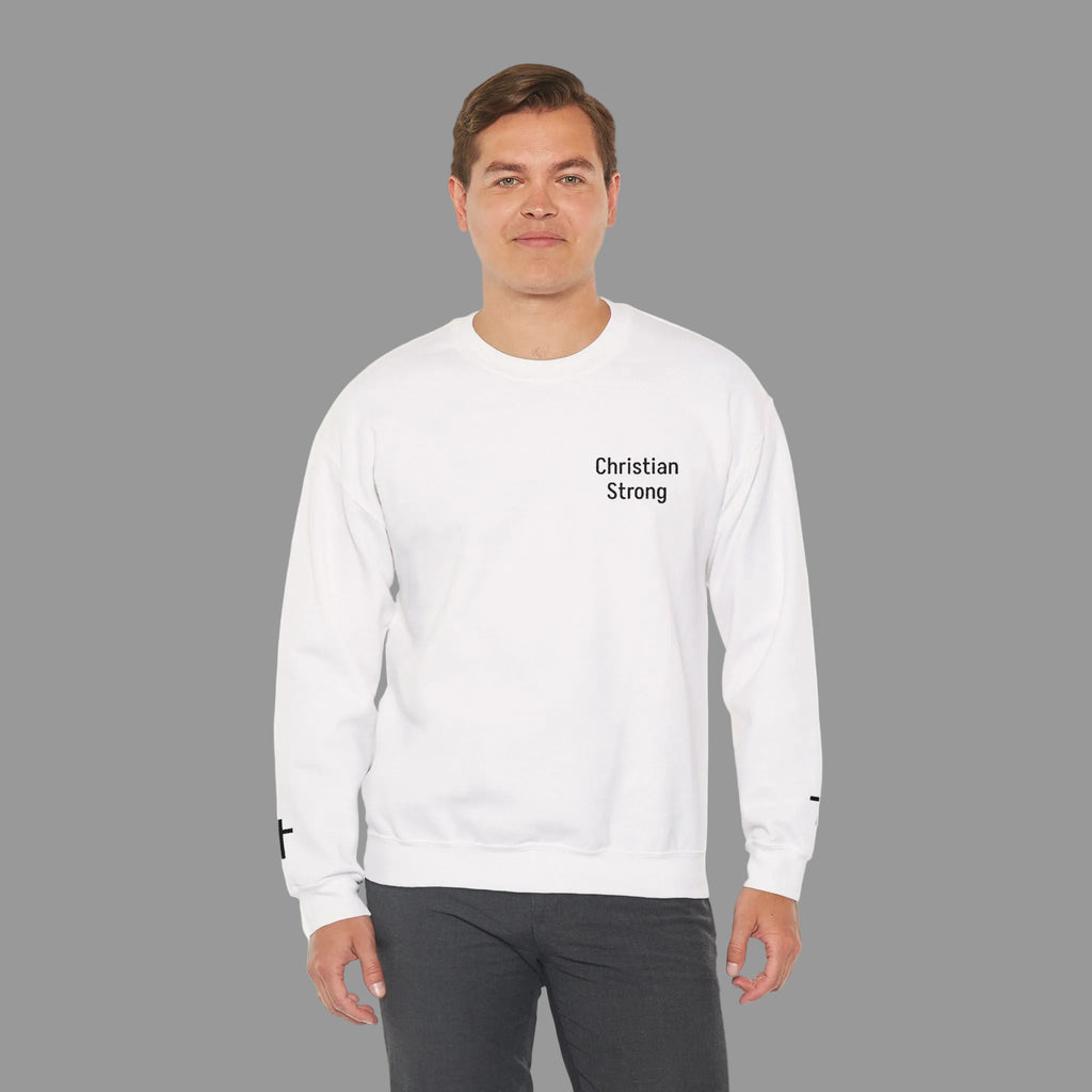 Embroidered Christian Strong Crewneck Sweatshirt – Faith-Inspired Minimalist Pullover