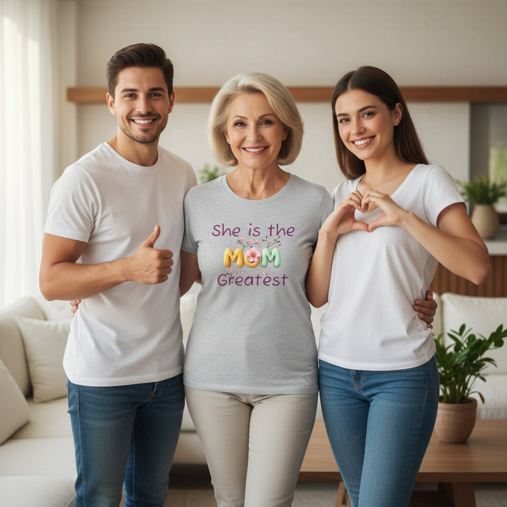 She Is the Greatest--MOM-- T-Shirt — Floral Mom Appreciation Tee for Mother’s Day