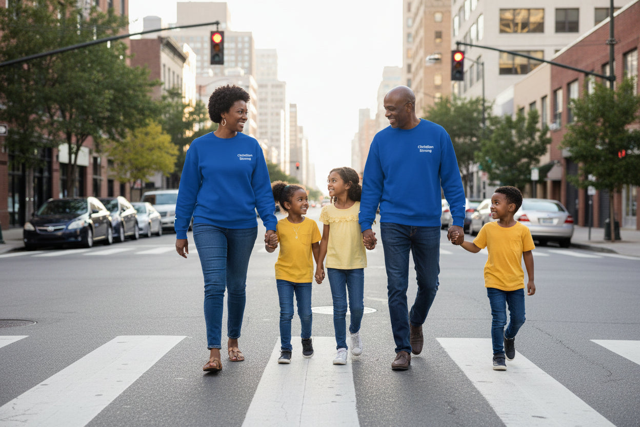 Embroidered Christian Strong Crewneck Sweatshirt — Faith-Inspired Graphic Pullover