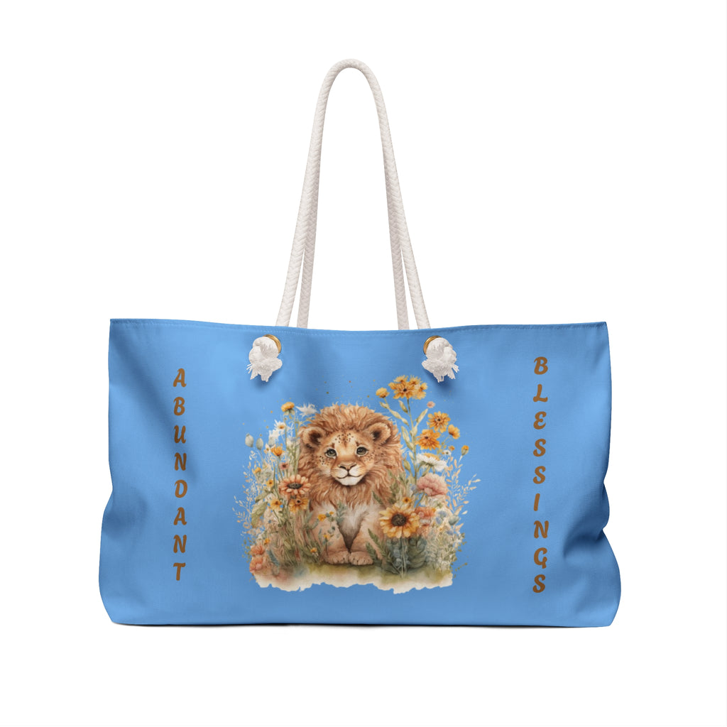 Weekender Bag - 'Abundant Blessings' Lion Floral Travel Tote – Christian faith apparel & gifts | Fully Christian Apparel