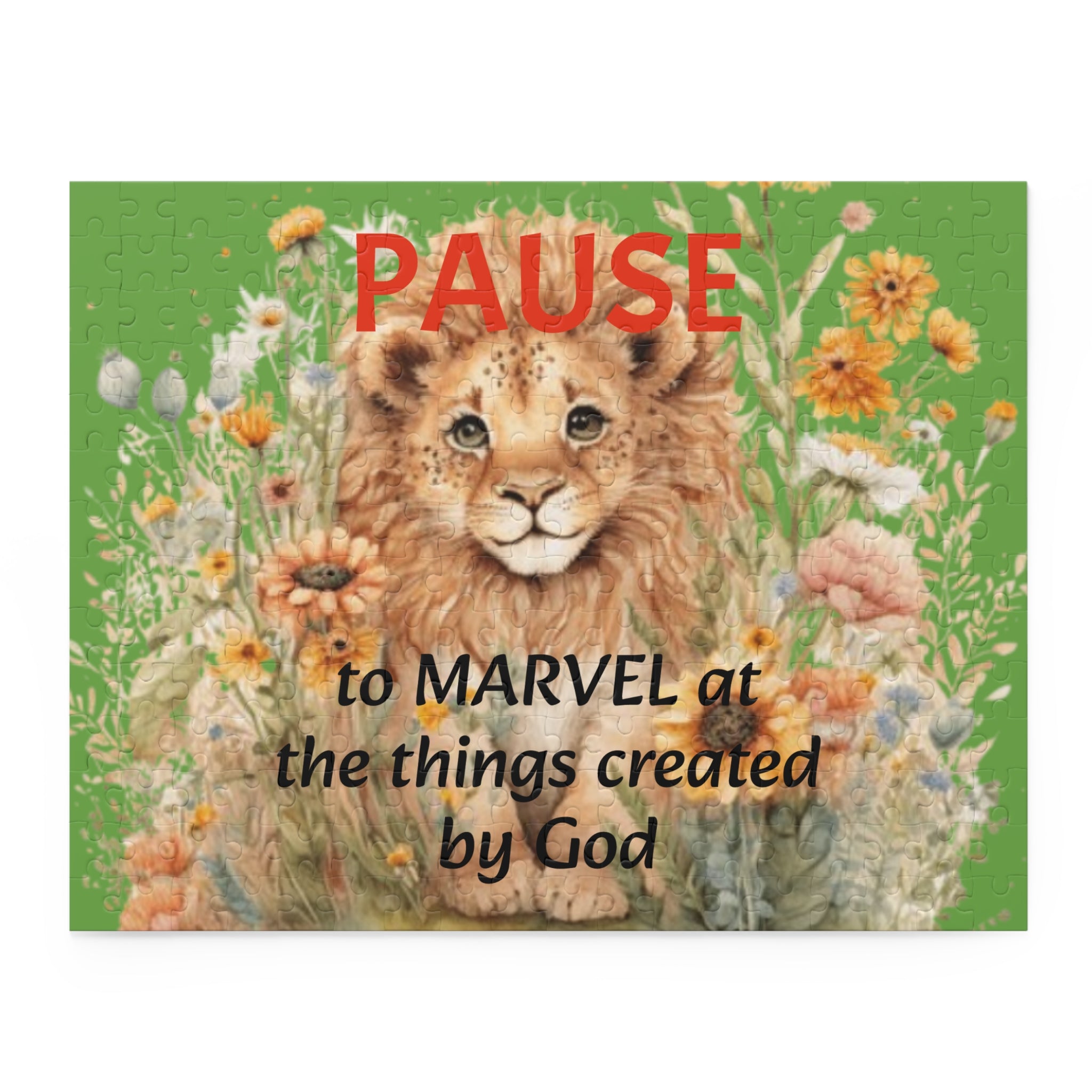Christian Lion Puzzle — "PAUSE to MARVEL at the things created by God" (120/252/500 pc)