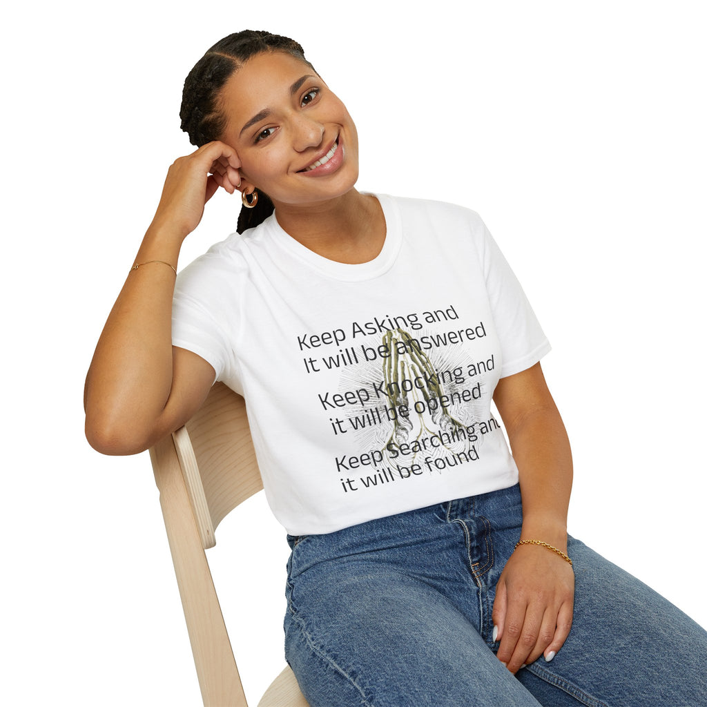 Motivational 'Keep Asking' Tee — Inspirational Quote T-Shirt with Gold Script A