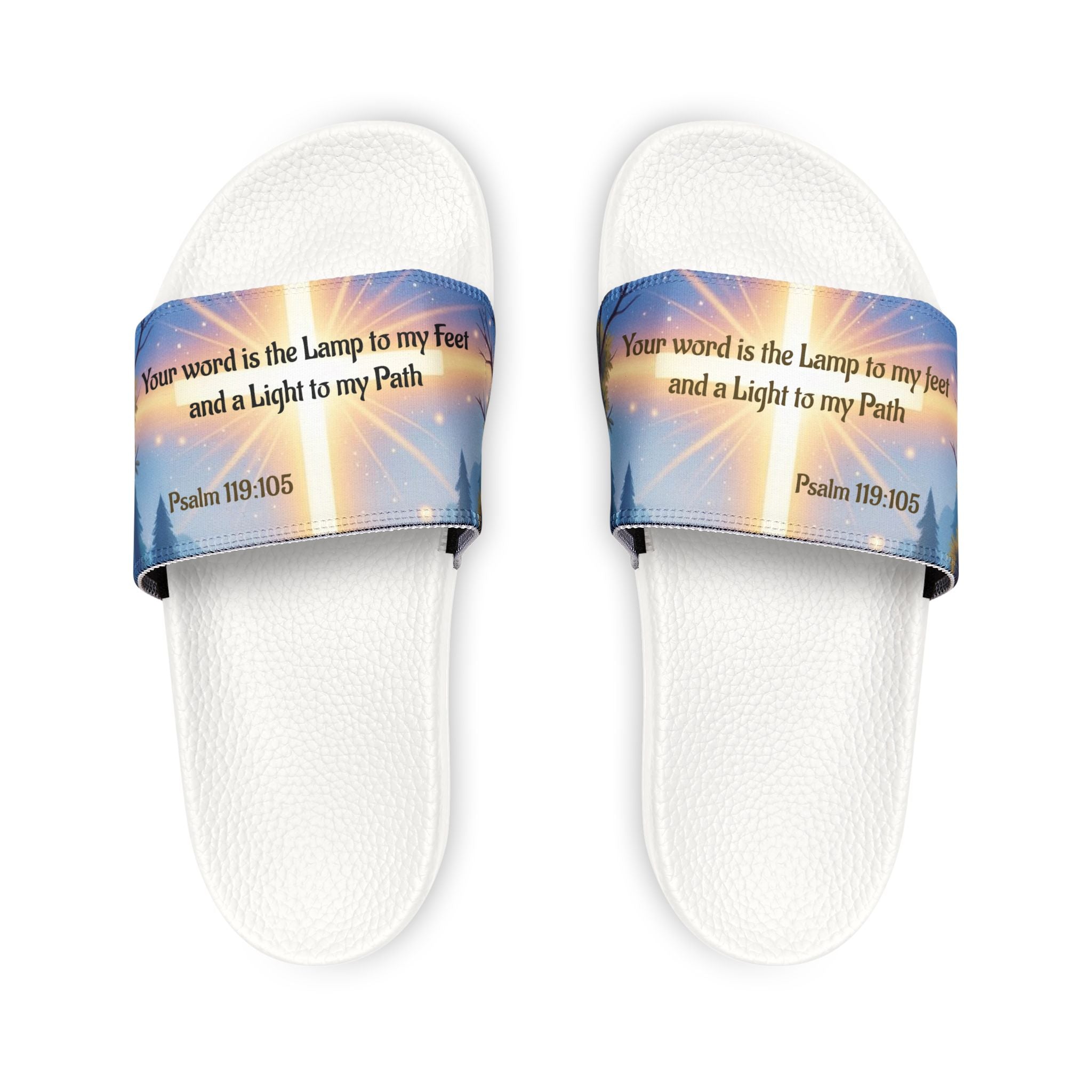 Youth Scripture Slide Sandals — "Your word is the Lamp to my feet" Psalm 119:105