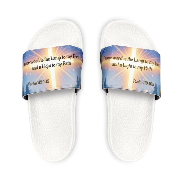 Youth Scripture Slide Sandals — "Your word is the Lamp to my feet" Psalm 119:105