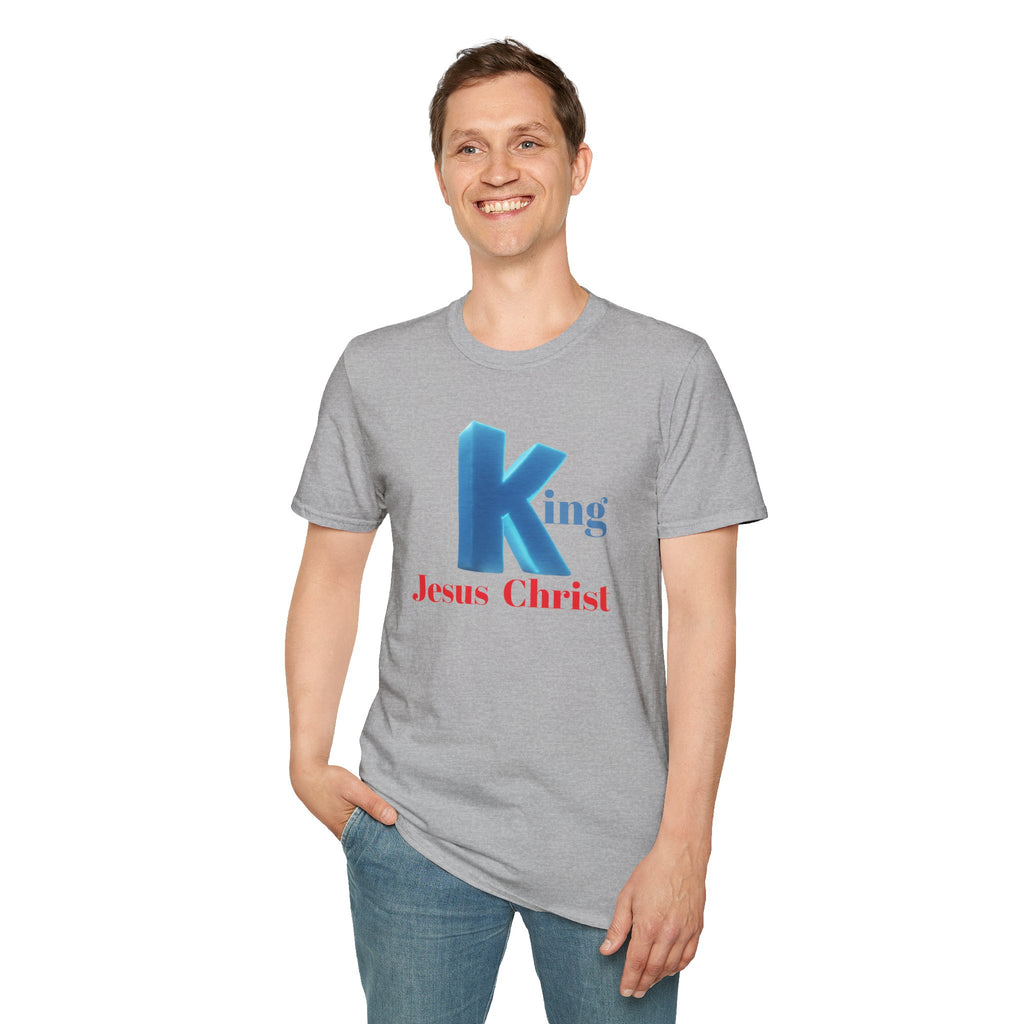 King Jesus Christ T-Shirt — 3D Blue Lettering Christian Faith Tee