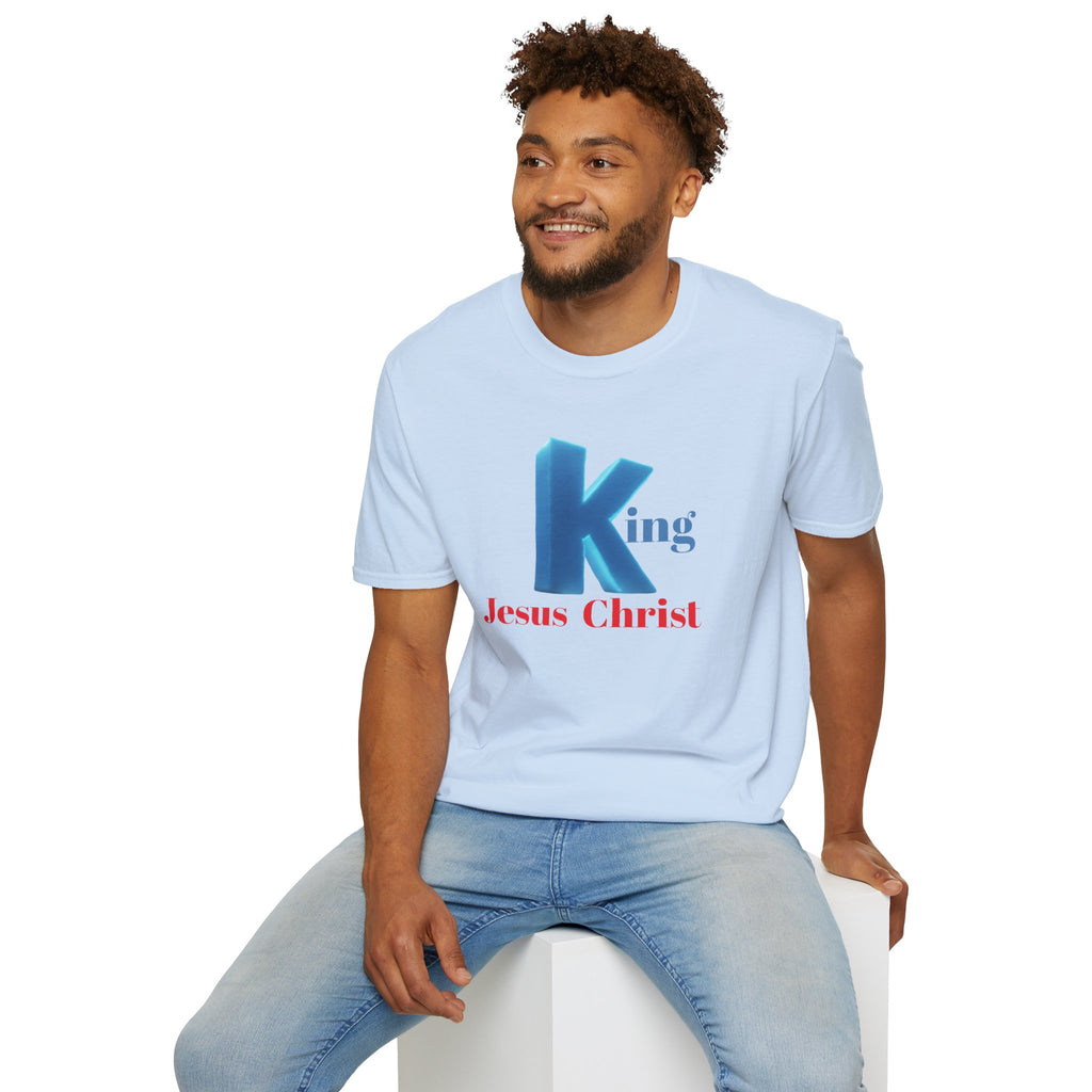 King Jesus Christ T-Shirt — 3D Blue Lettering Christian Faith Tee