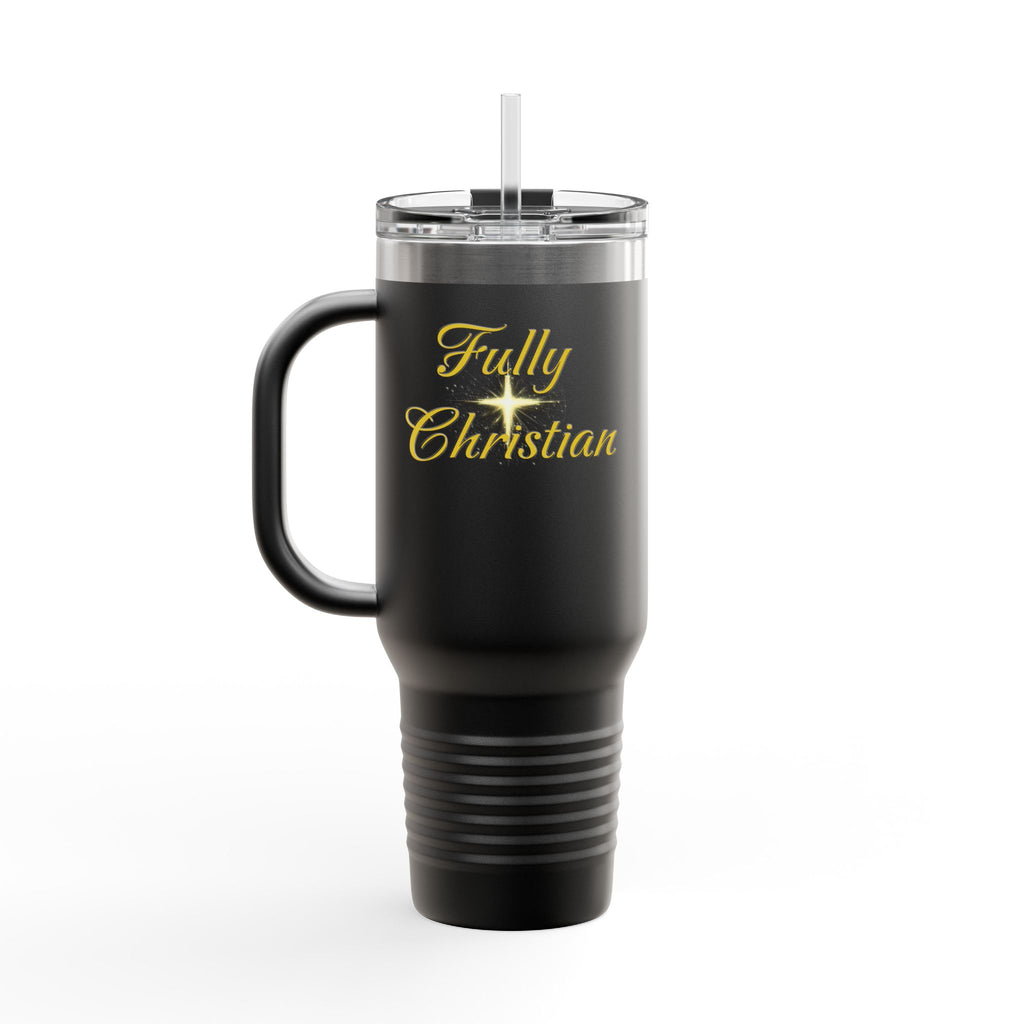 Fully Christian 40oz Insulated Travel Mug – Large Red Tumbler with Handle & Straw