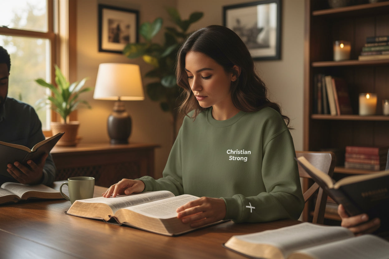 Embroidered Christian Strong Crewneck Sweatshirt — Faith-Inspired Graphic Pullover