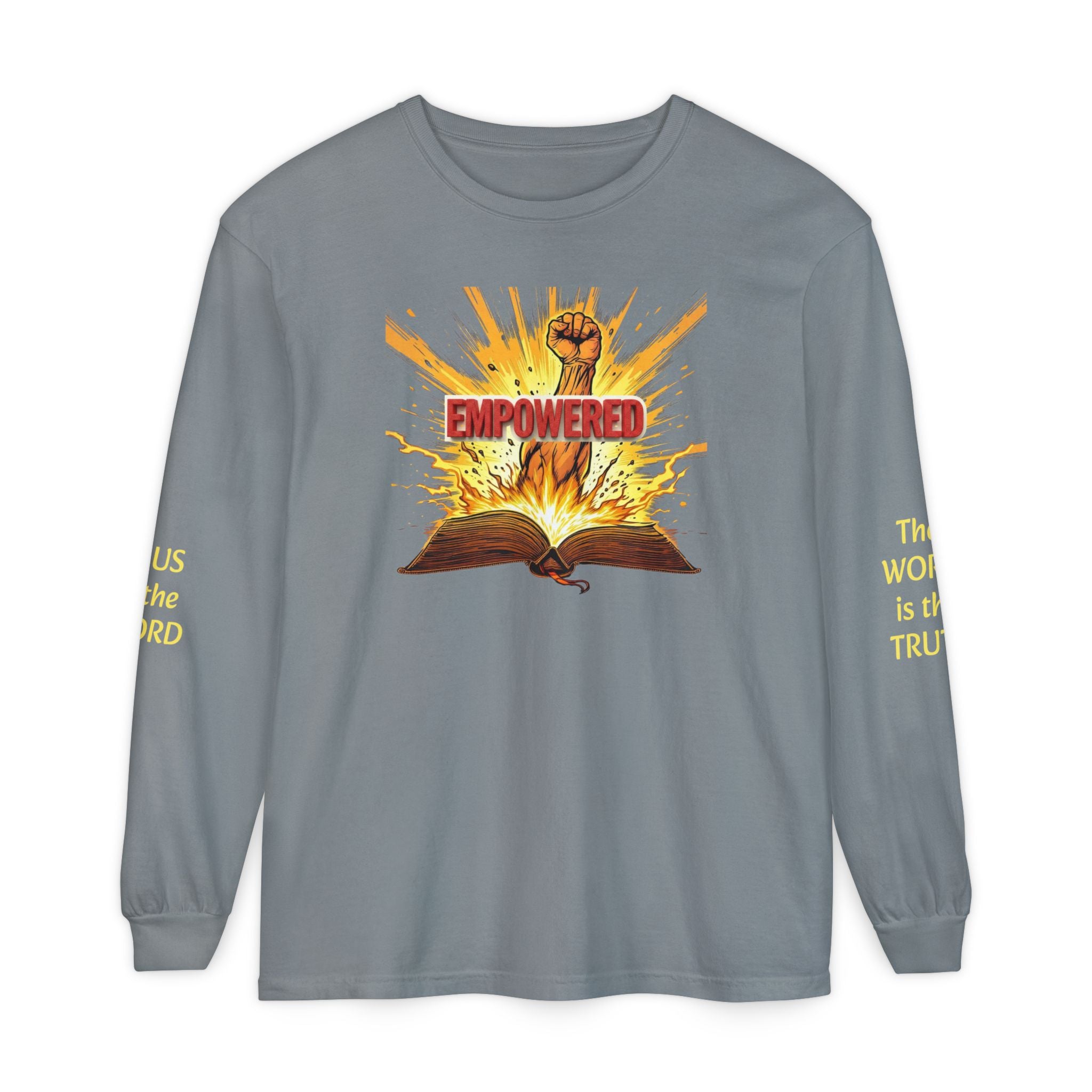 Empowered Faith Long Sleeve Tee — Bible Fist Graphic Christian Shirt