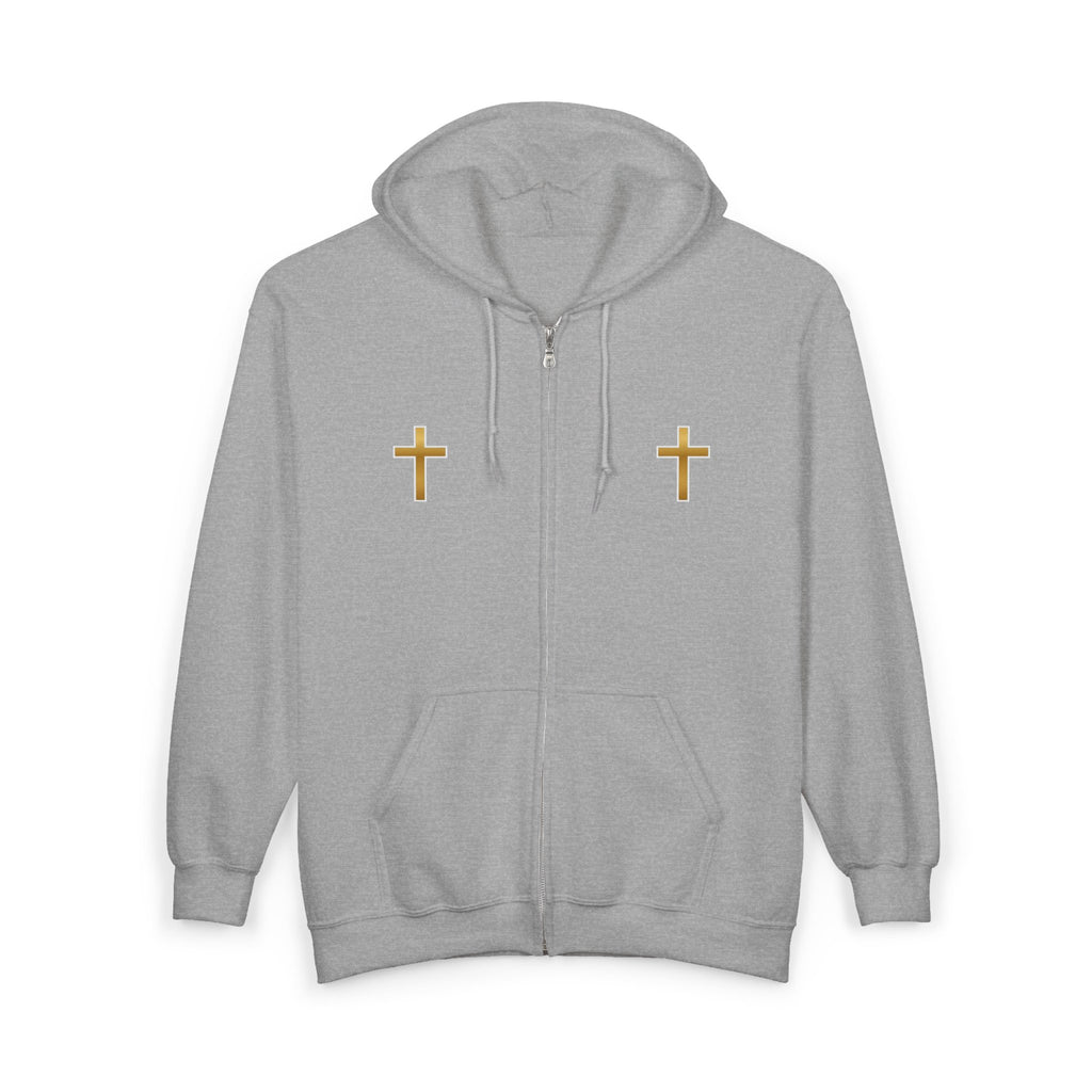 Gold Cross Zip Hoodie — Christian Faith Full‑Zip Sweatshirt
