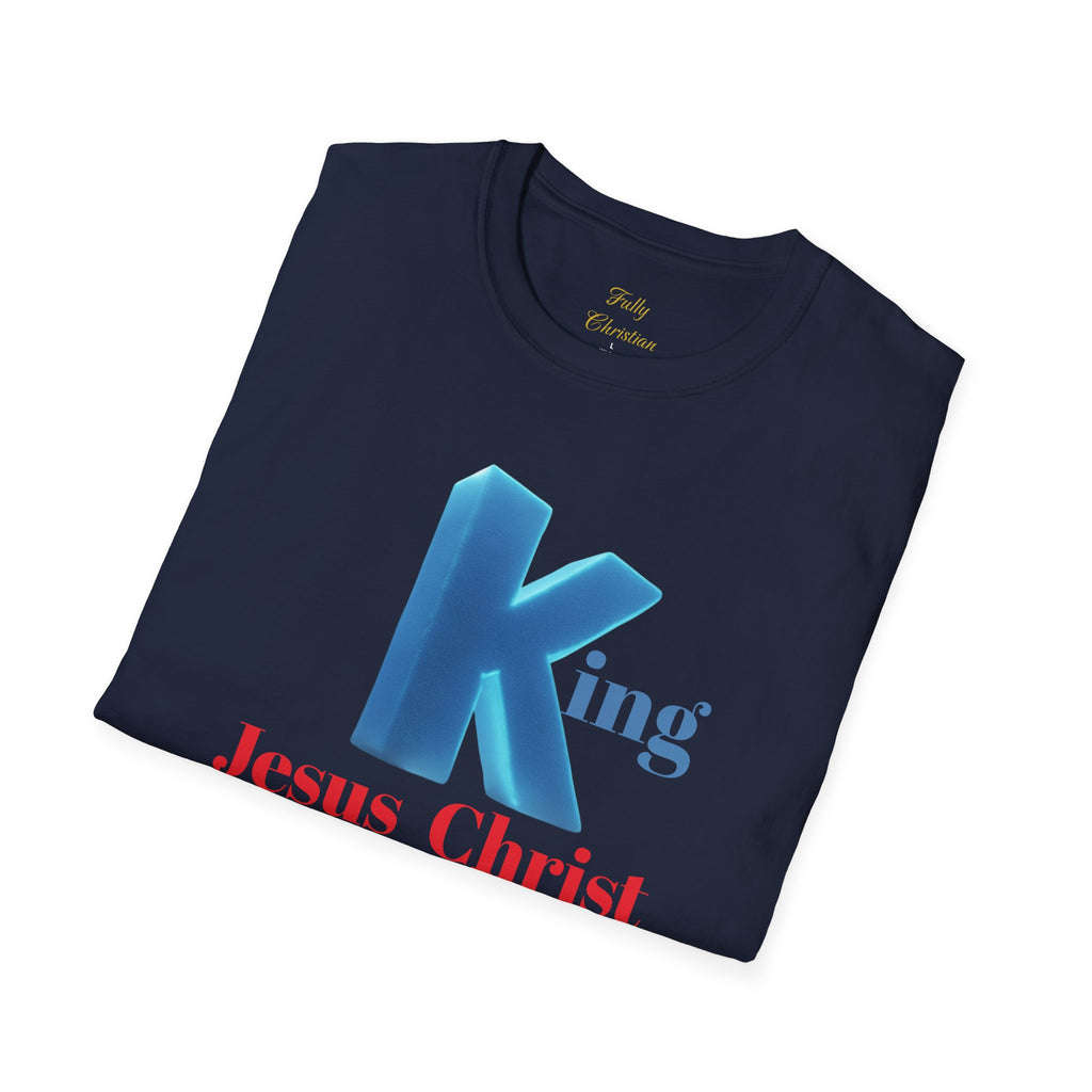 King Jesus Christ T-Shirt — 3D Blue Lettering Christian Faith Tee