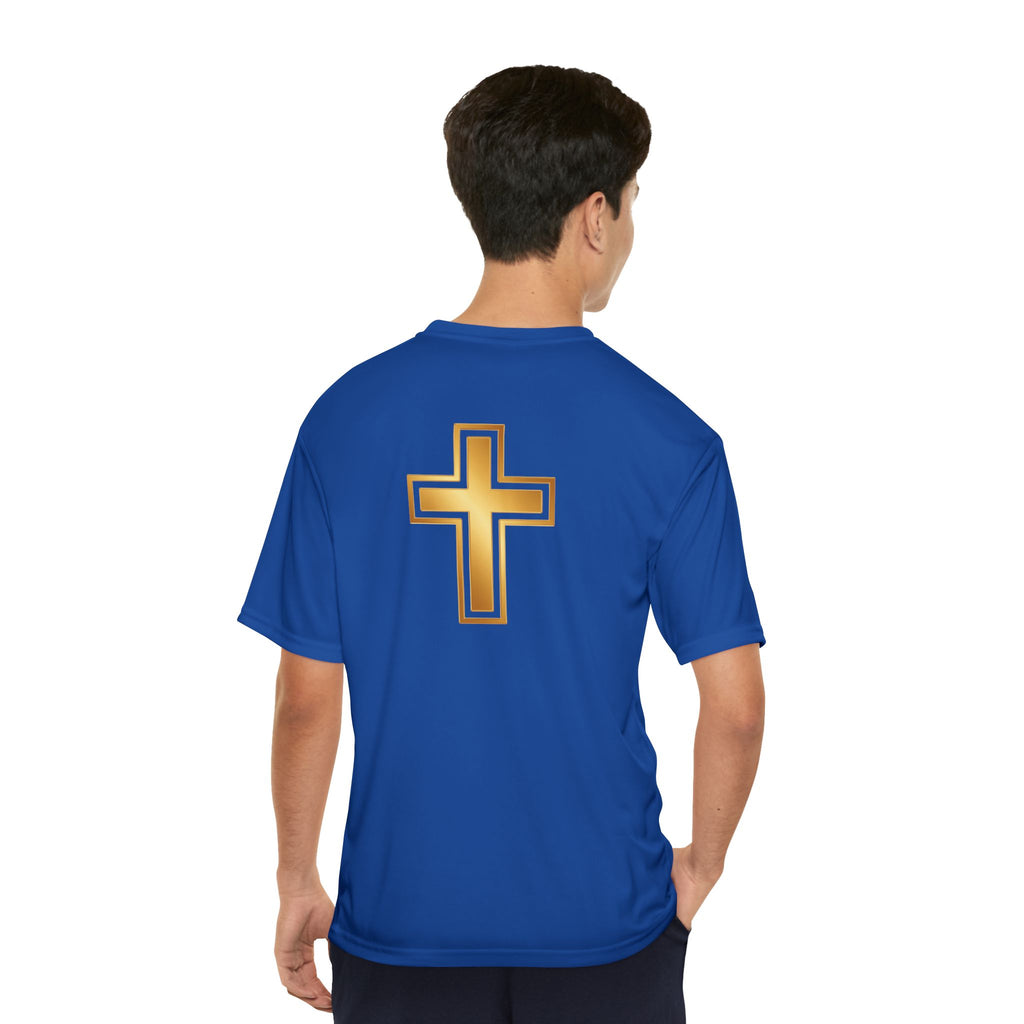 Gold Cross Performance T-Shirt — Christian Faith Athletic Tee