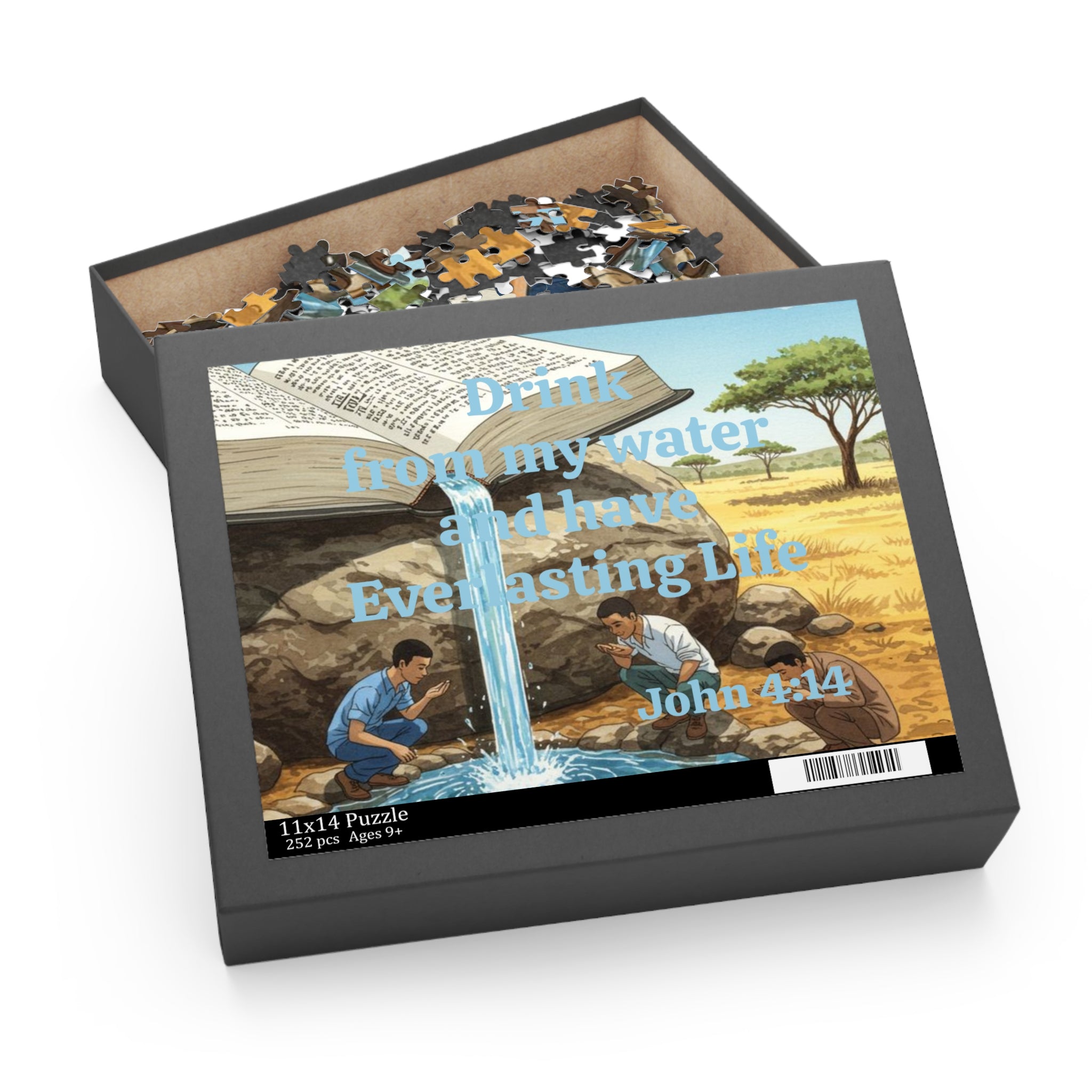 Christian Inspirational Puzzle — “Drink from my water and have Everlasting Life” (120–500 pcs) – Christian faith apparel & g