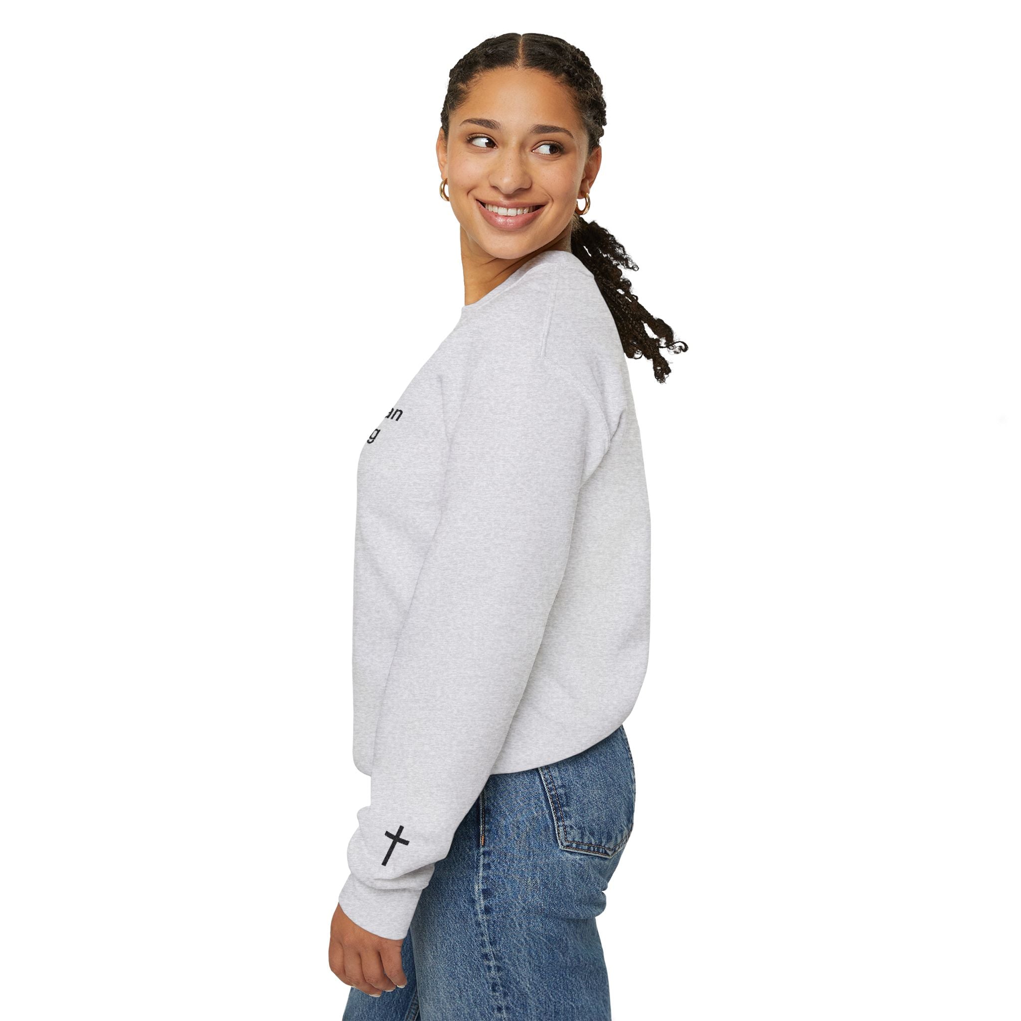 Embroidered Christian Strong Crewneck Sweatshirt – Faith-Inspired Minimalist Pullover