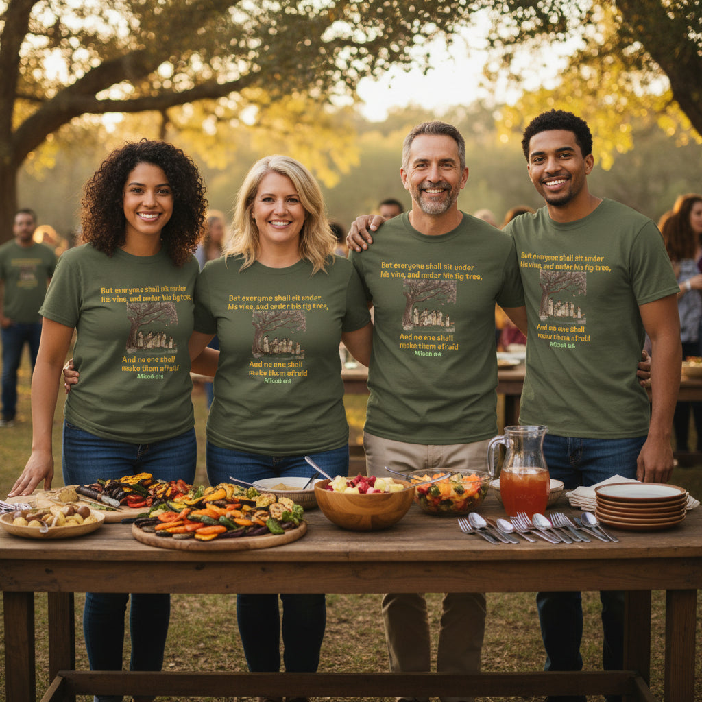 Biblical Scripture- Micah 4:4  T‑Shirt — "But everyone shall sit under his vine" Faith Graphic Tee