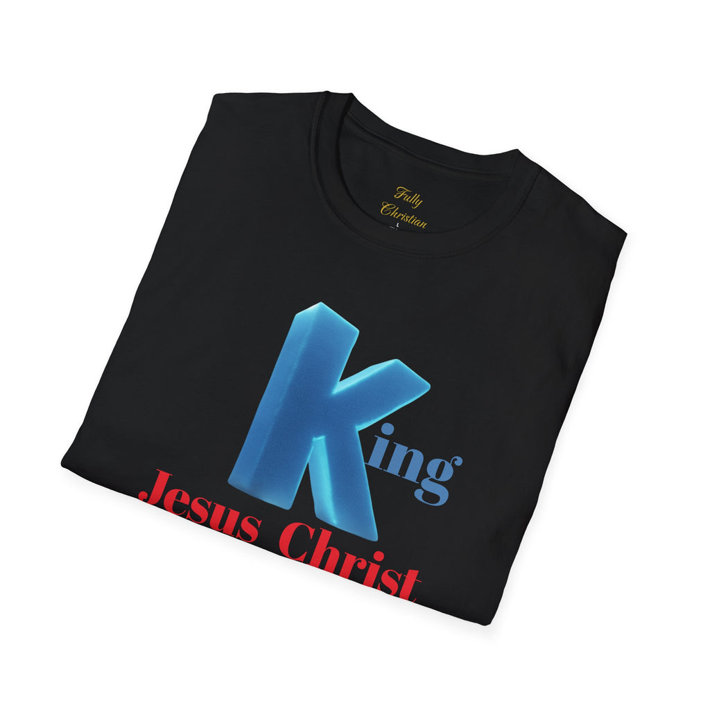 King Jesus Christ T-Shirt — 3D Blue Lettering Christian Faith Tee