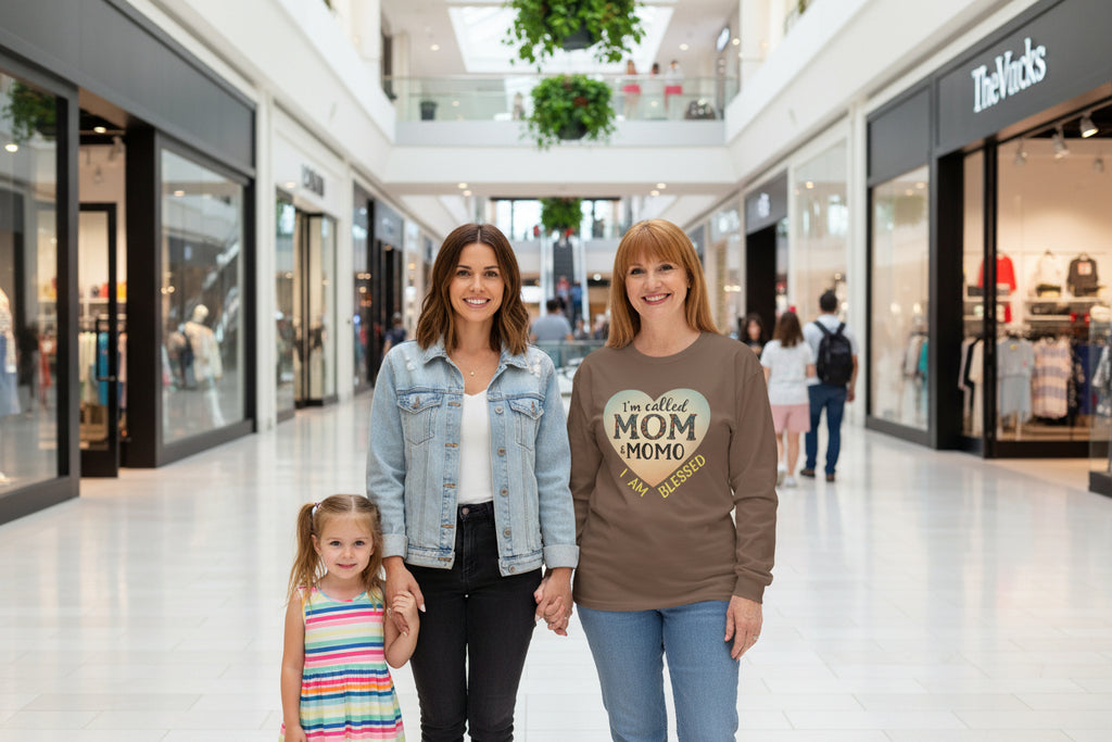Mom & Momo Heart Long Sleeve Tee – “I’m Called Mom & Momo, I Am Blessed”