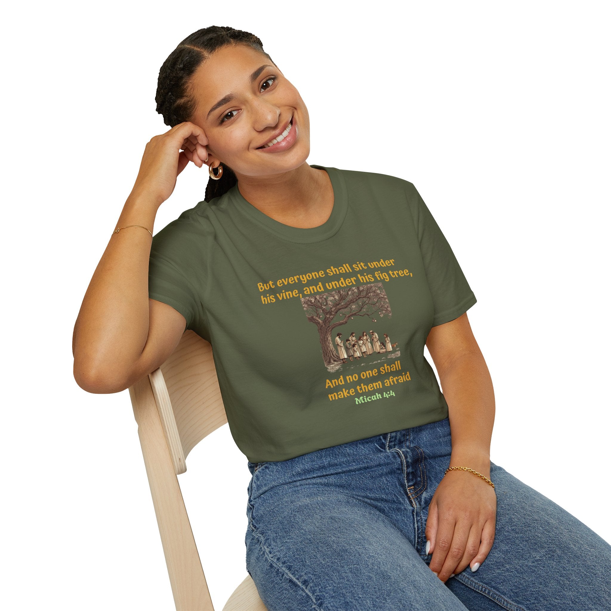 Biblical Scripture- Micah 4:4  T‑Shirt — "But everyone shall sit under his vine" Faith Graphic Tee