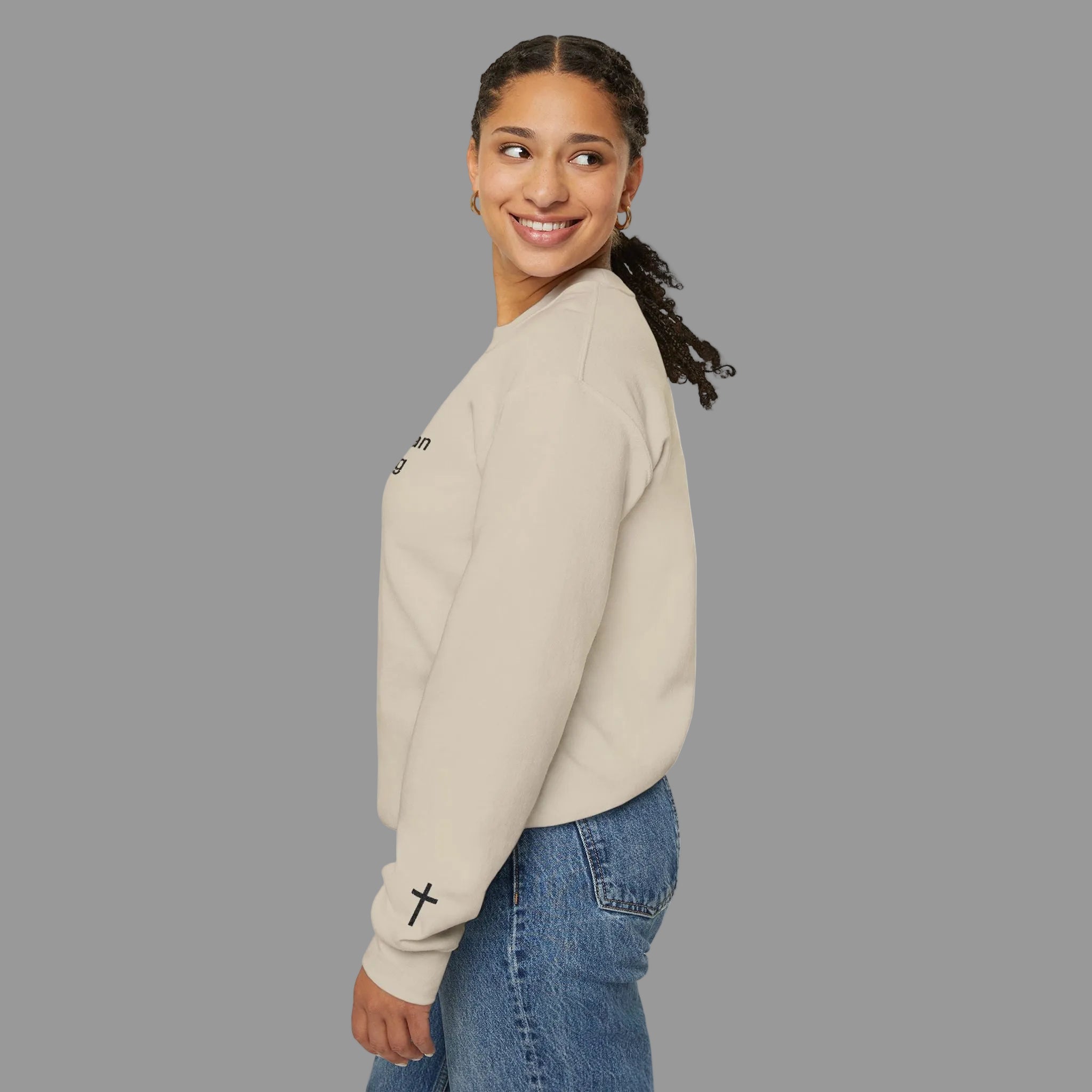 Embroidered Christian Strong Crewneck Sweatshirt – Faith-Inspired Minimalist Pullover