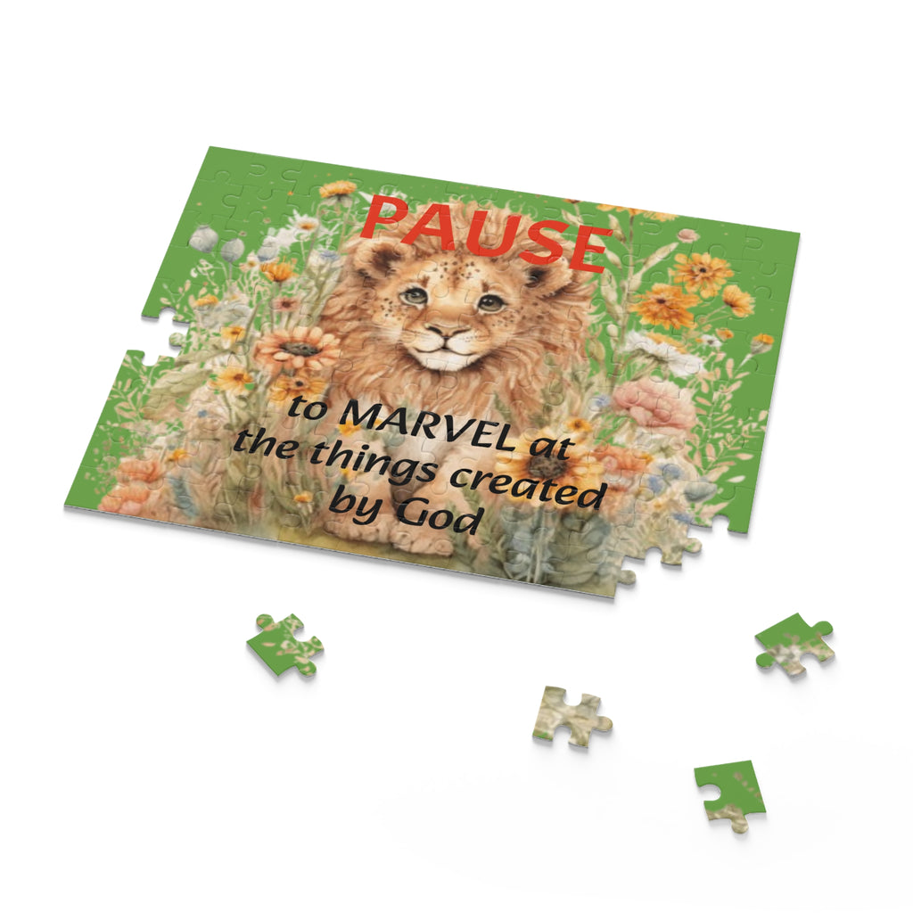 Christian Lion Puzzle — "PAUSE to MARVEL at the things created by God" (120/252/500 pc) – Christian faith apparel & gifts | 