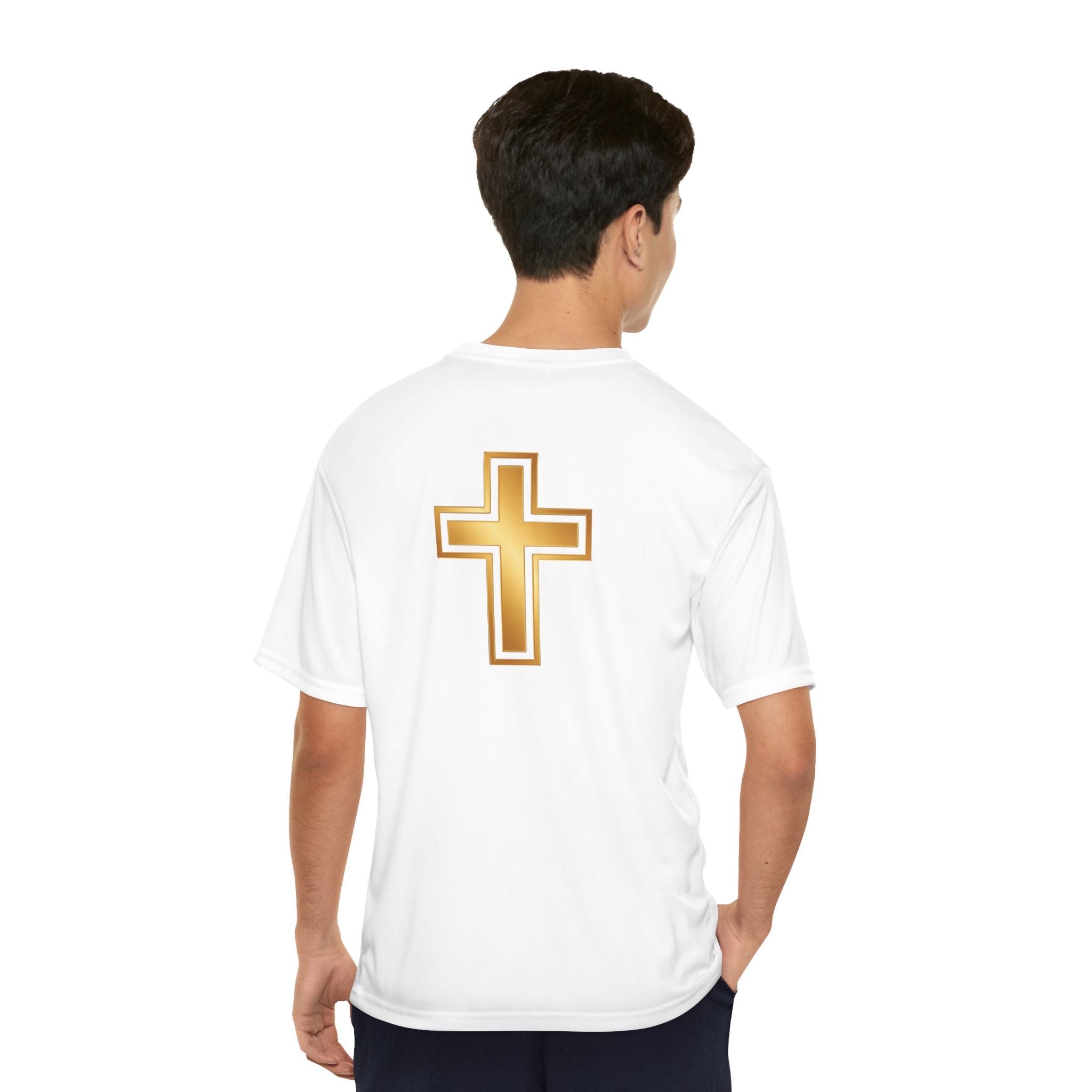 Gold Cross Performance T-Shirt — Christian Faith Athletic Tee
