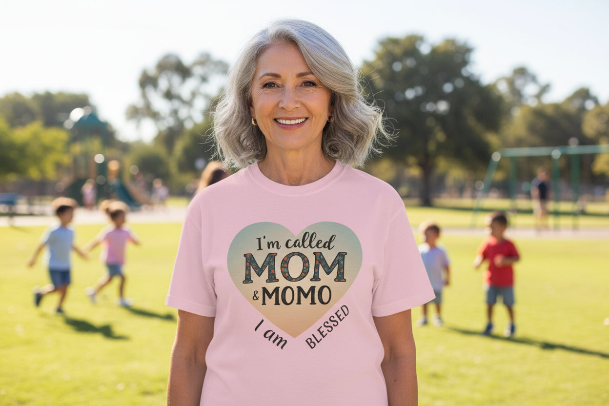 I'm Called Mom & Momo T-Shirt — "I Am Blessed" Heart Design