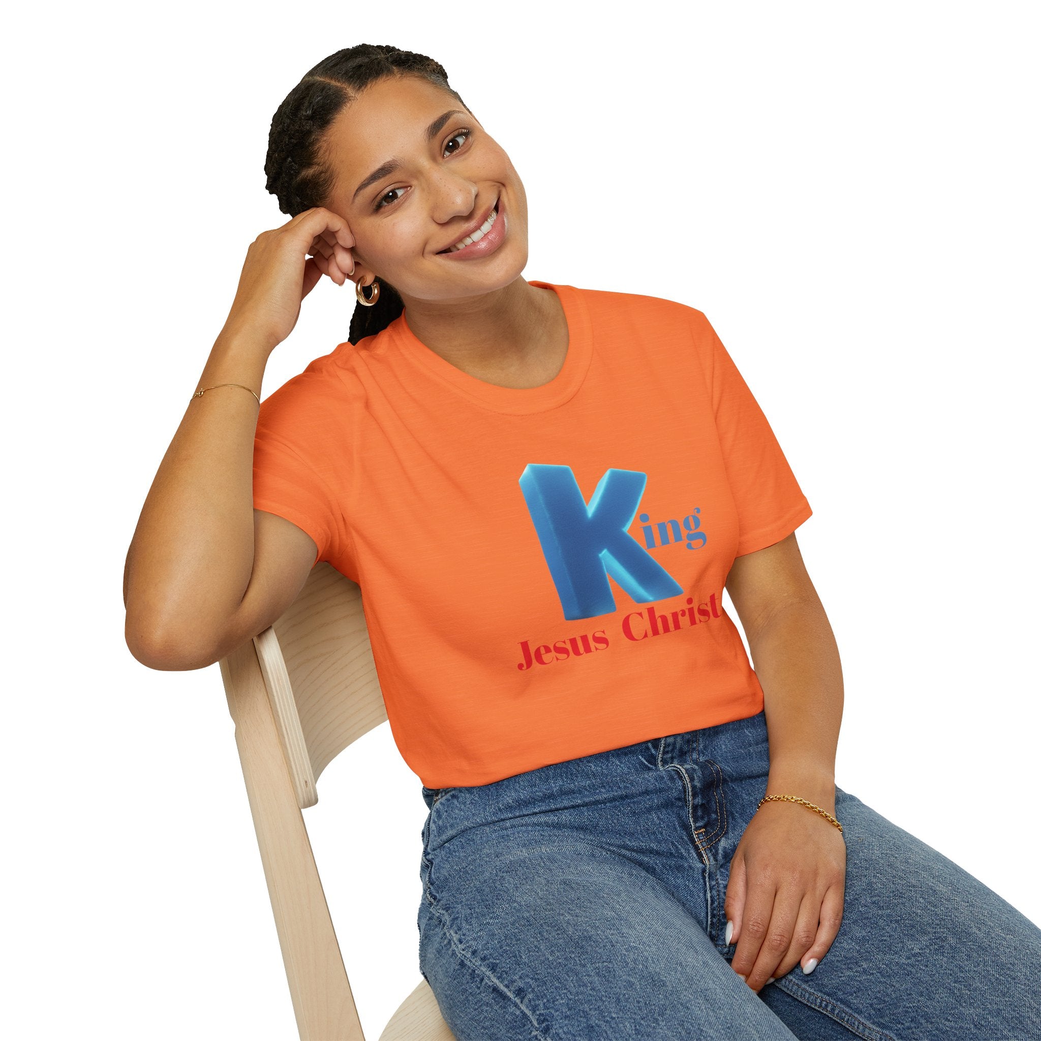 King Jesus Christ T-Shirt — 3D Blue Lettering Christian Faith Tee