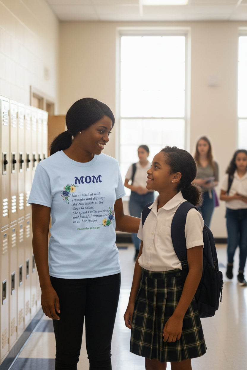 Mom Floral Scripture T-Shirt — Proverbs 31:25 Tribute Shirt