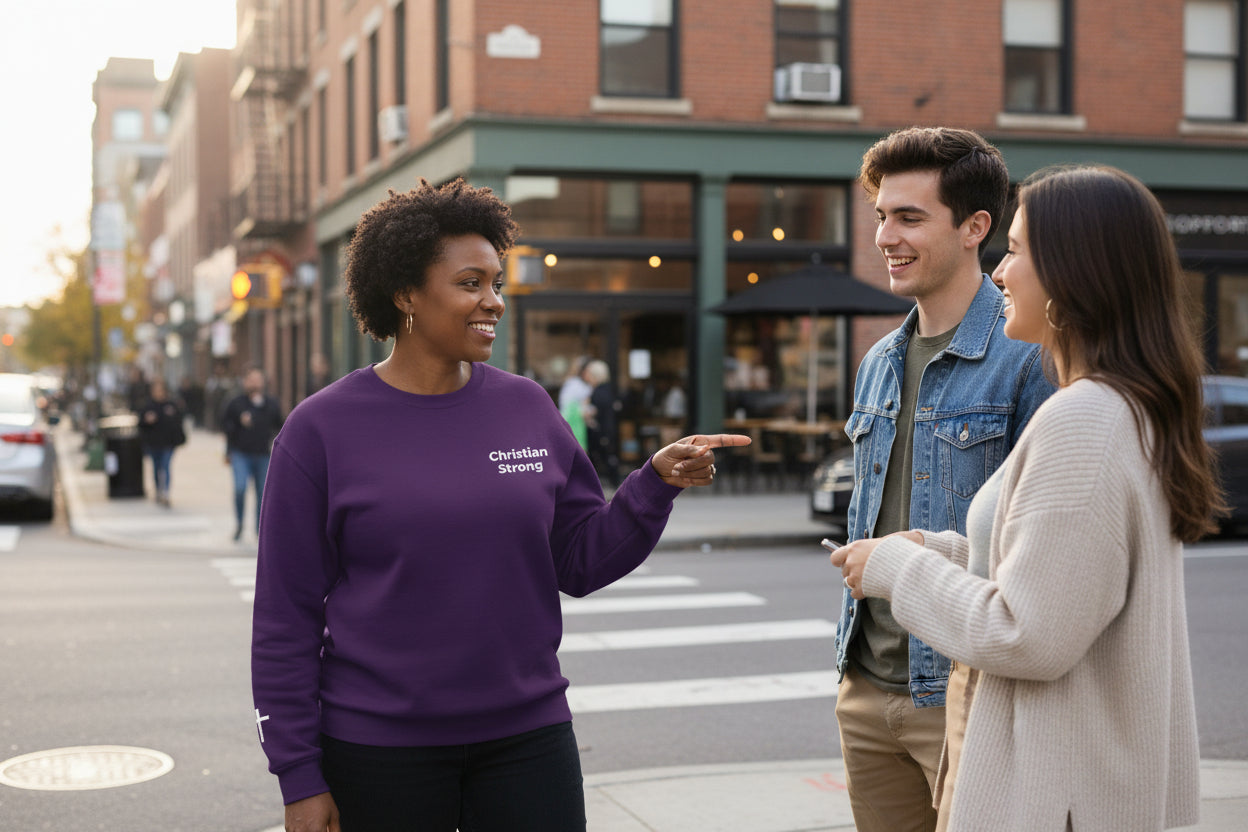 Embroidered Christian Strong Crewneck Sweatshirt — Faith-Inspired Graphic Pullover