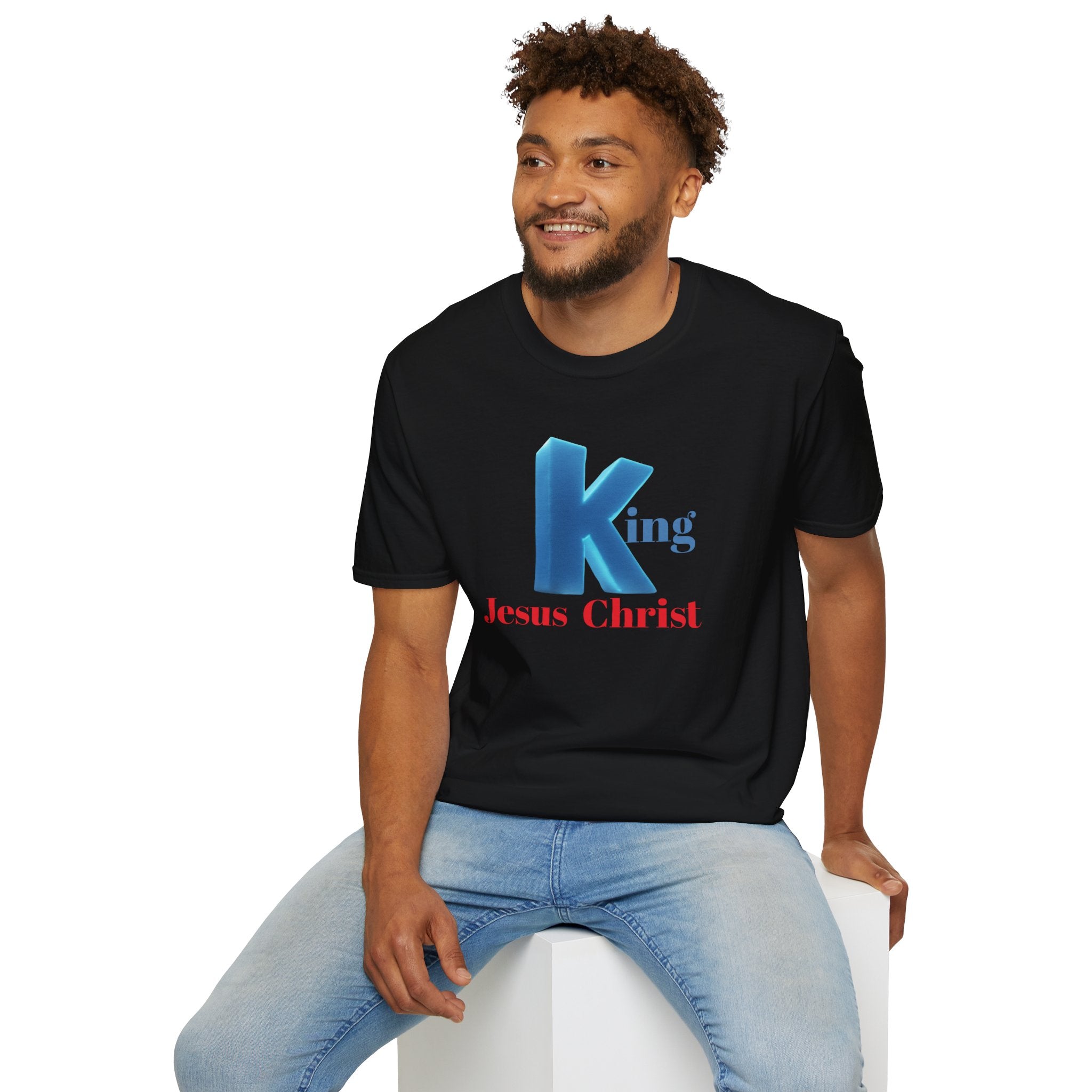 King Jesus Christ T-Shirt — 3D Blue Lettering Christian Faith Tee