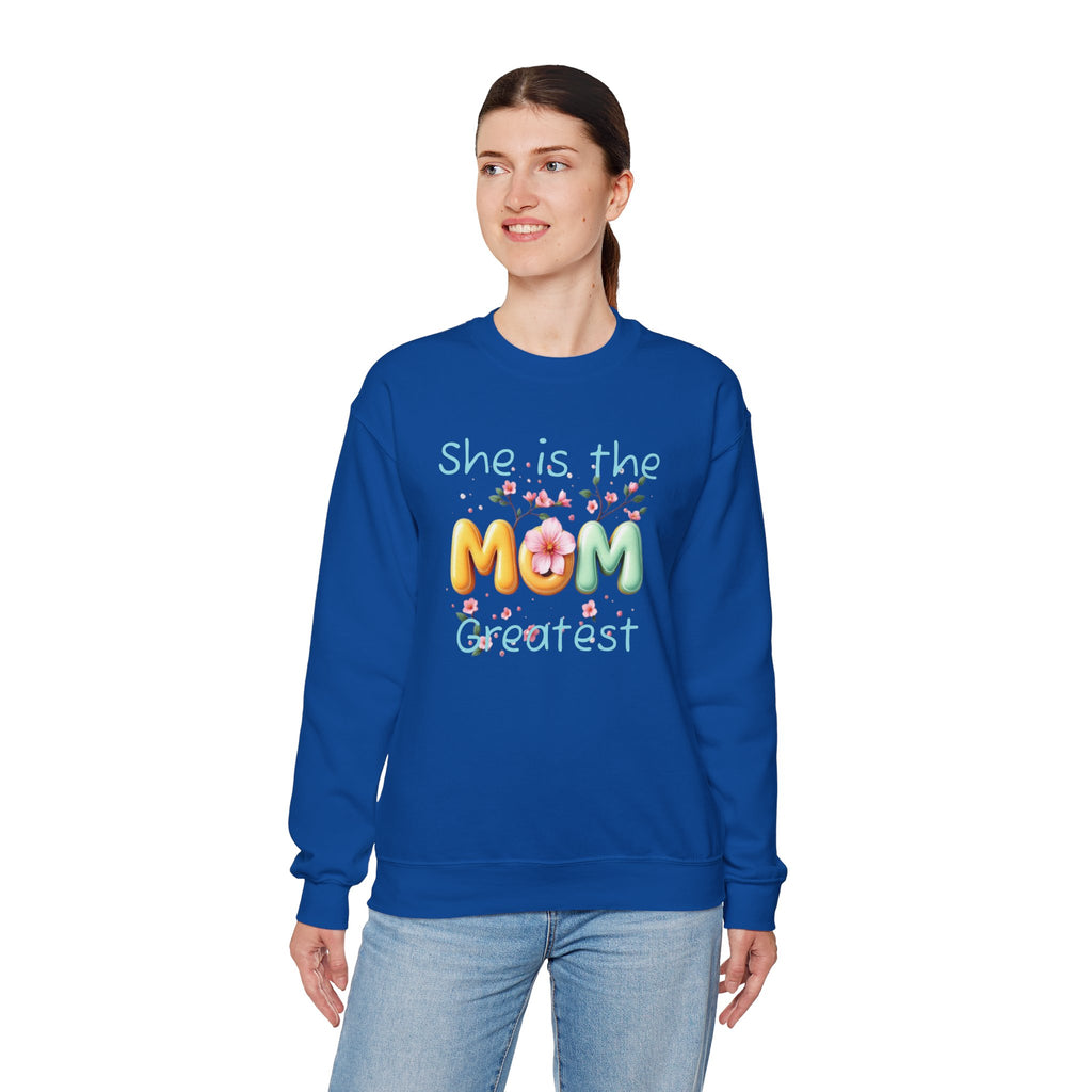Greatest MOM Crewneck Sweatshirt — "She is the Greatest MOM" Floral Balloon Design