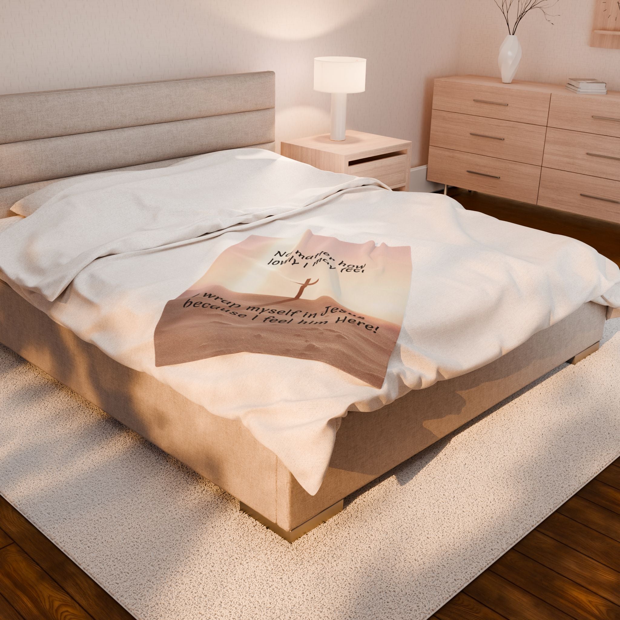 Christian Velveteen Plush Blanket — "I wrap myself in Jesus because I feel him Here" Inspirational Throw