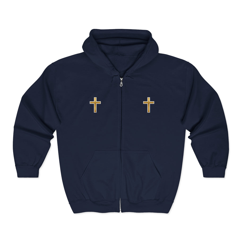 Gold Cross Zip Hoodie — Christian Faith Full‑Zip Sweatshirt