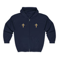 Gold Cross Zip Hoodie — Christian Faith Full‑Zip Sweatshirt