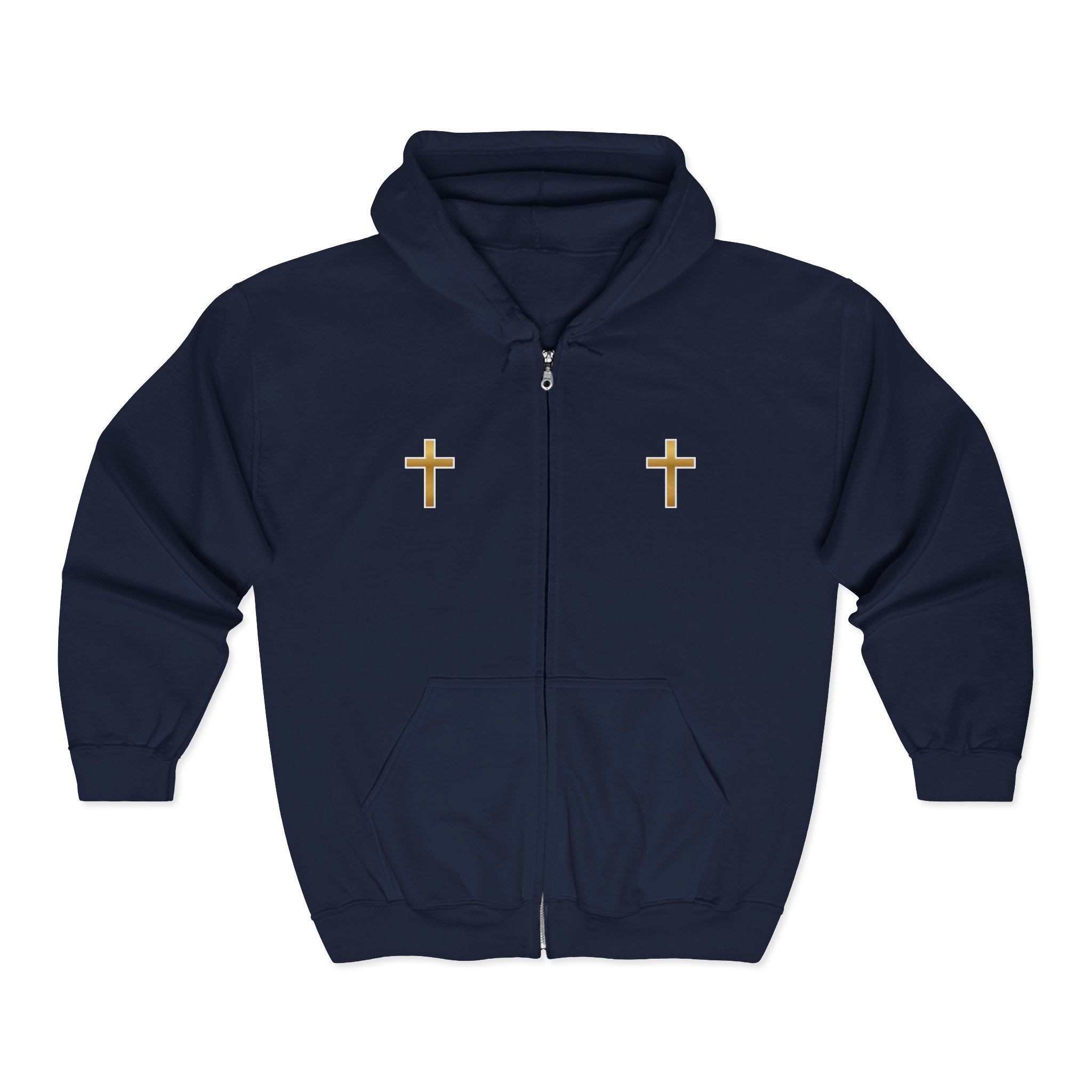 Gold Cross Zip Hoodie — Christian Faith Full‑Zip Sweatshirt