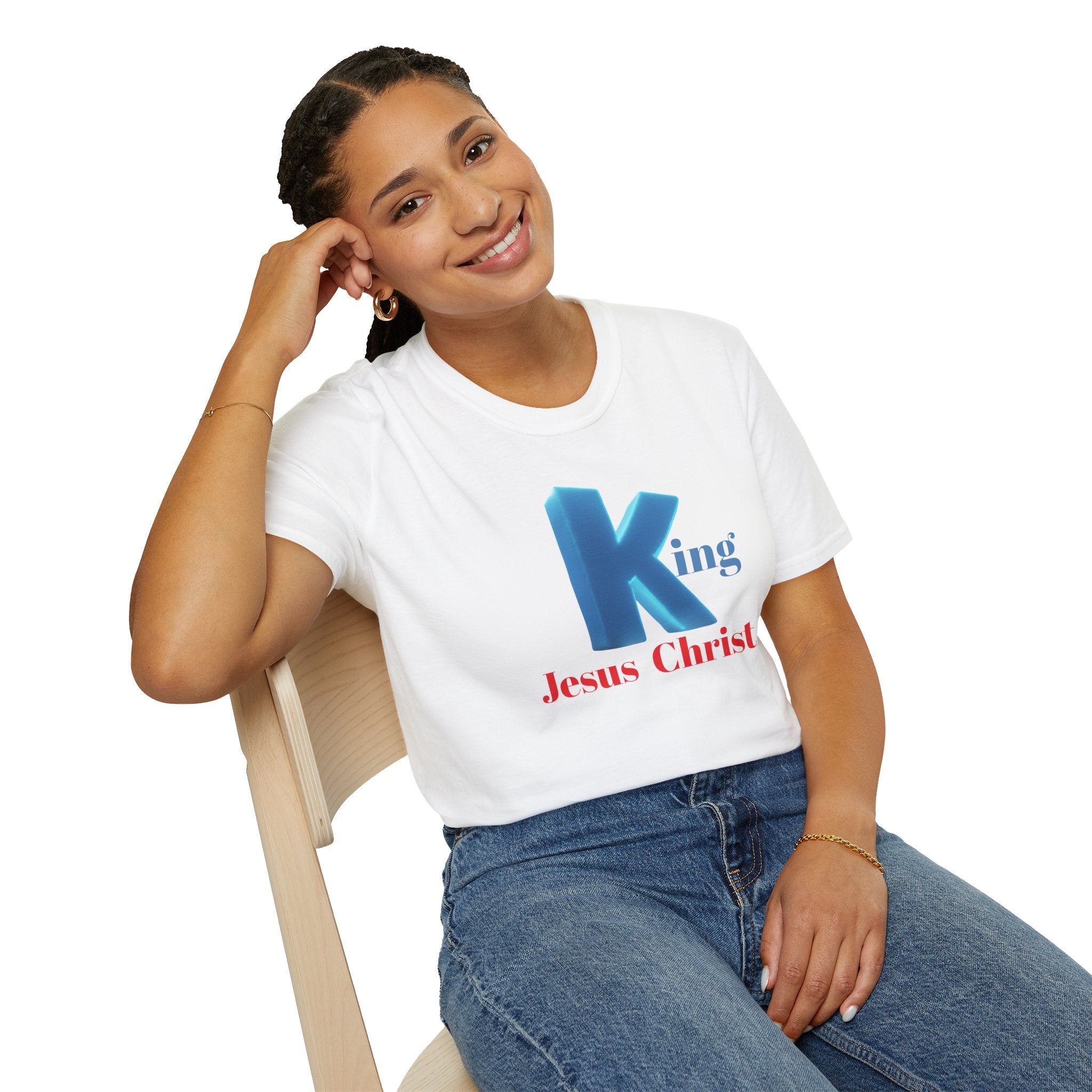 King Jesus Christ T-Shirt — 3D Blue Lettering Christian Faith Tee