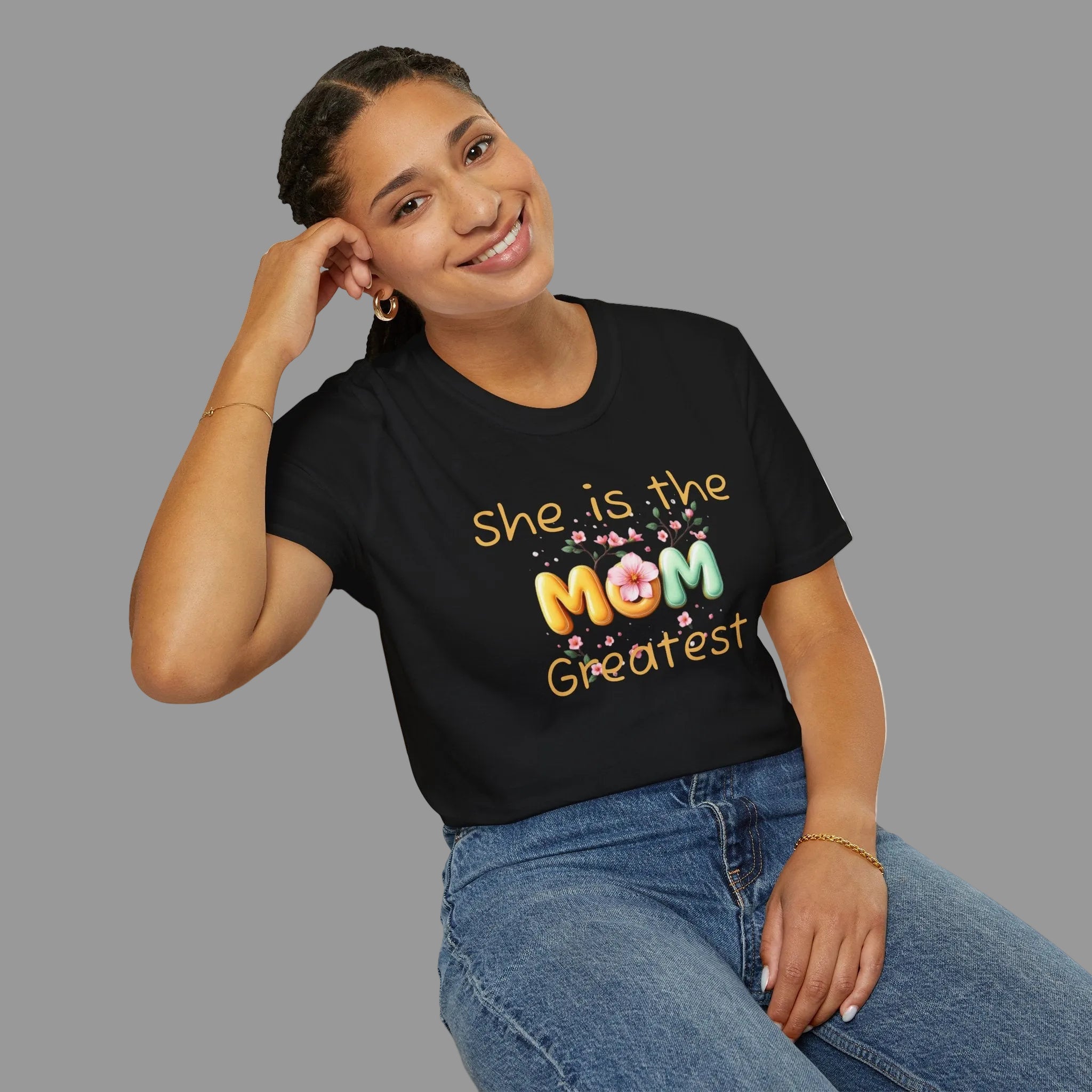 She Is the Greatest--MOM-- T-Shirt — Floral Mom Appreciation Tee for Mother’s Day