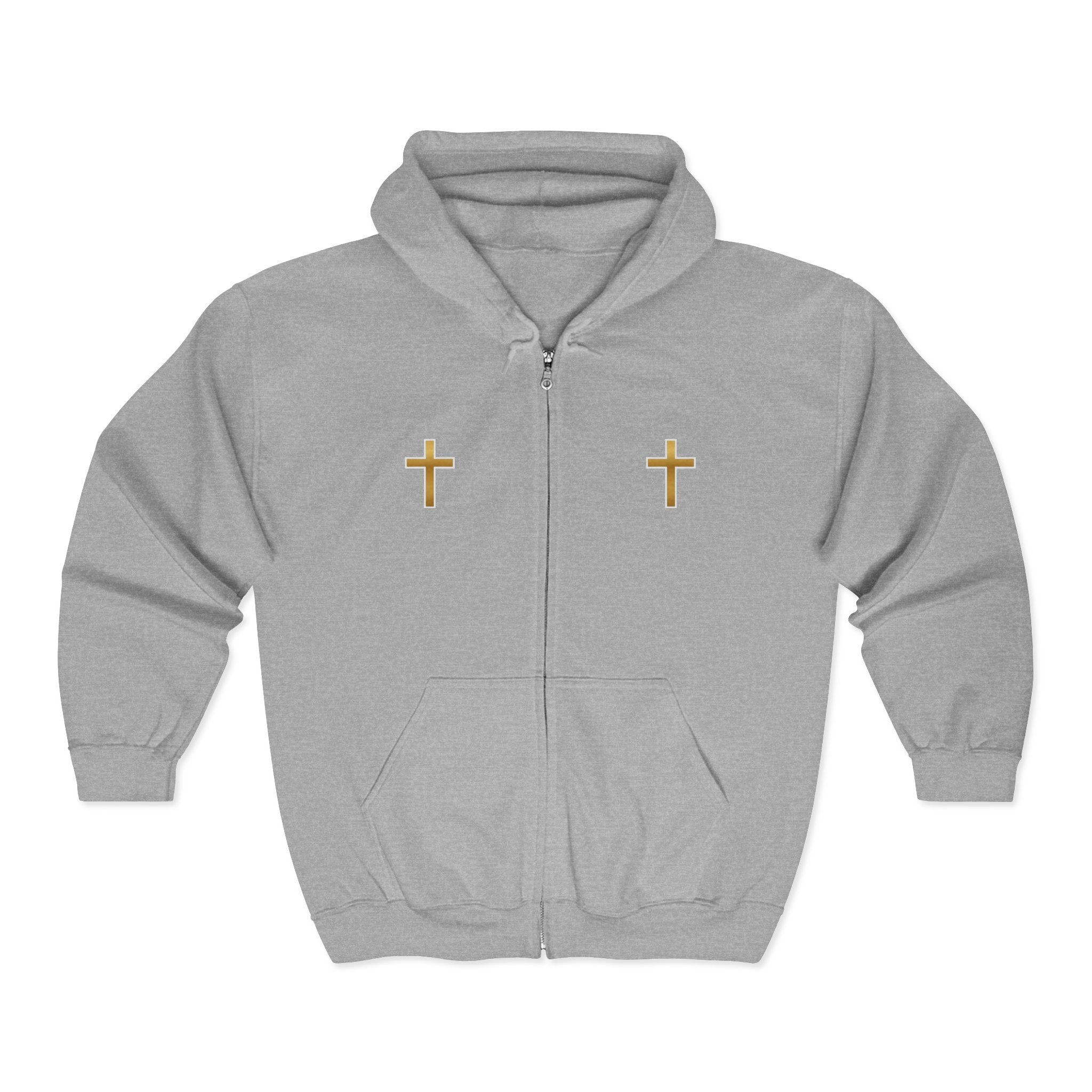 Gold Cross Zip Hoodie — Christian Faith Full‑Zip Sweatshirt