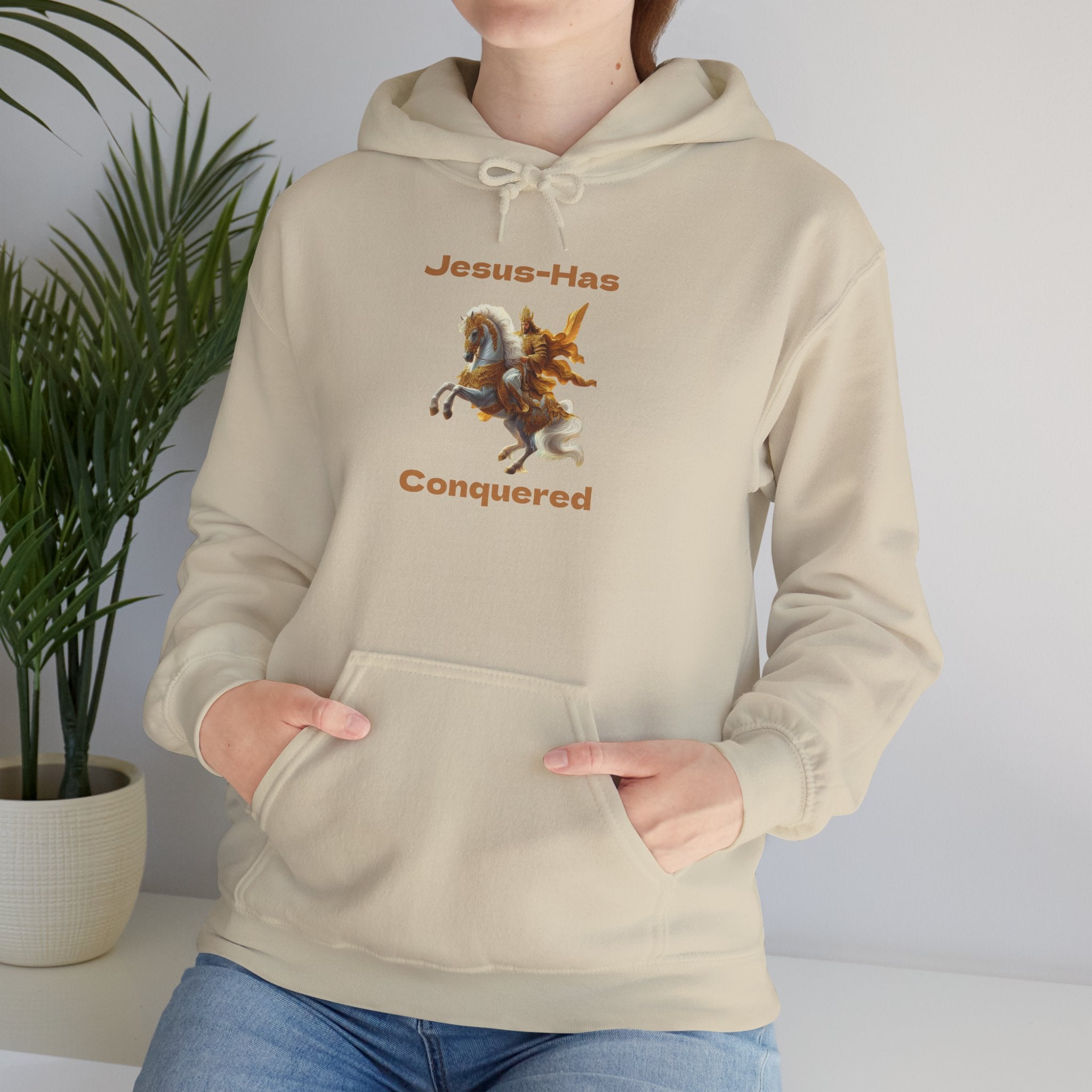 Jesus Has Conquered Hoodie — Christian Faith Graphic Sweatshirt