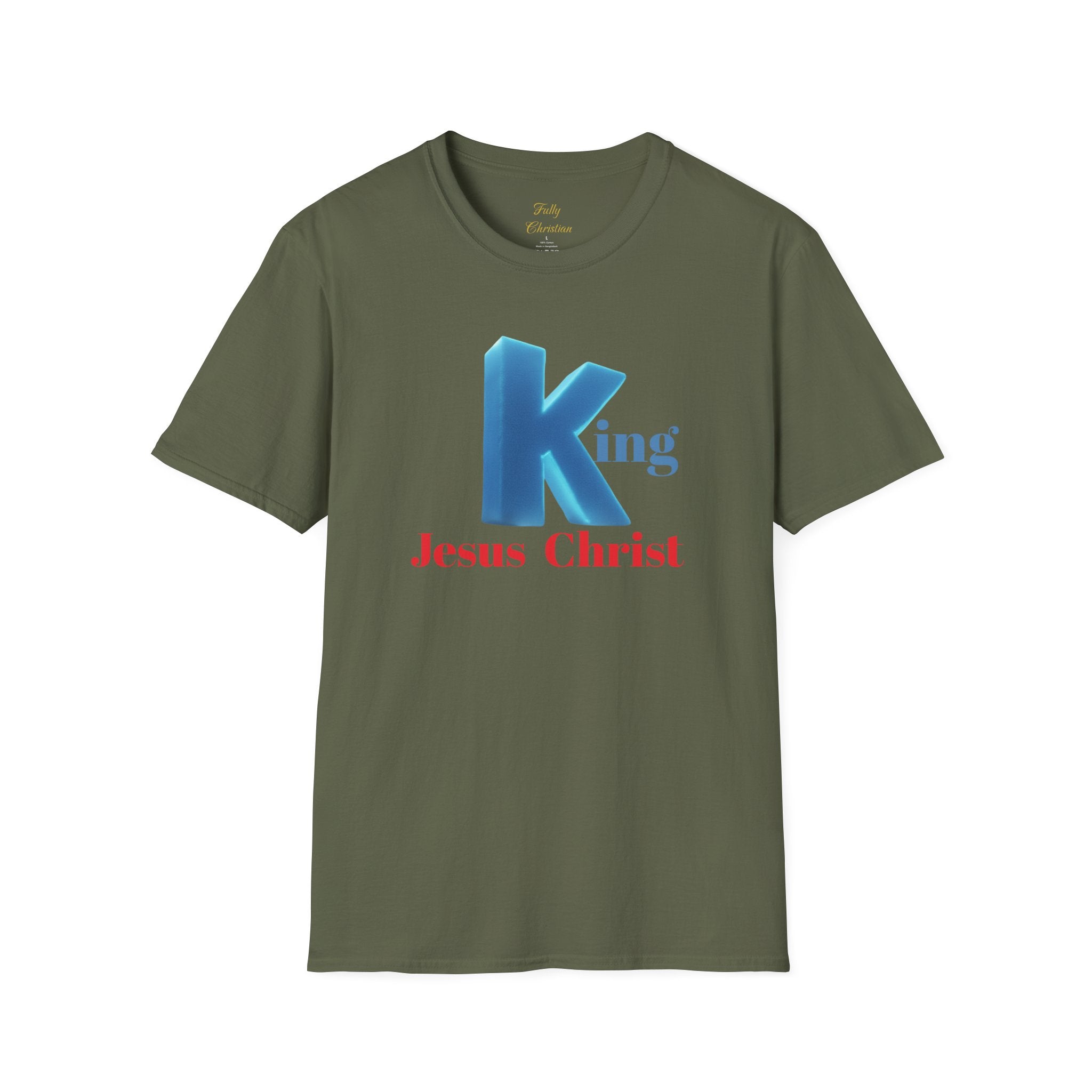 King Jesus Christ T-Shirt — 3D Blue Lettering Christian Faith Tee