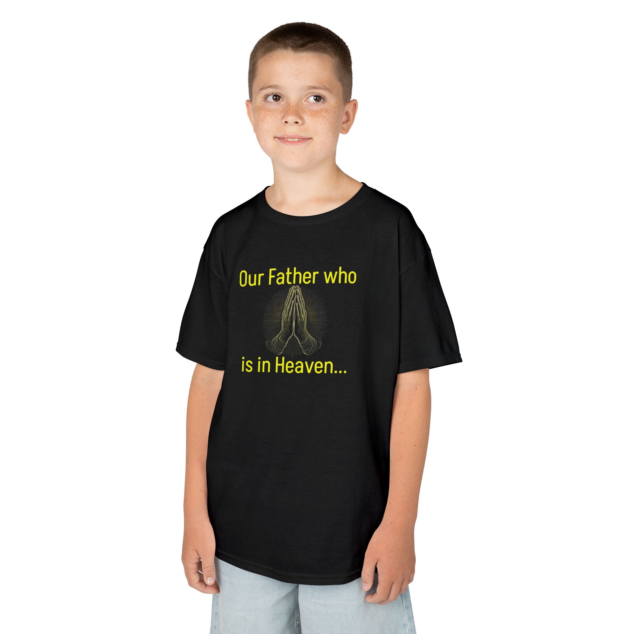 Kids T-Shirt “Our Father Who Is in Heaven” Praying Hands Faith Tee